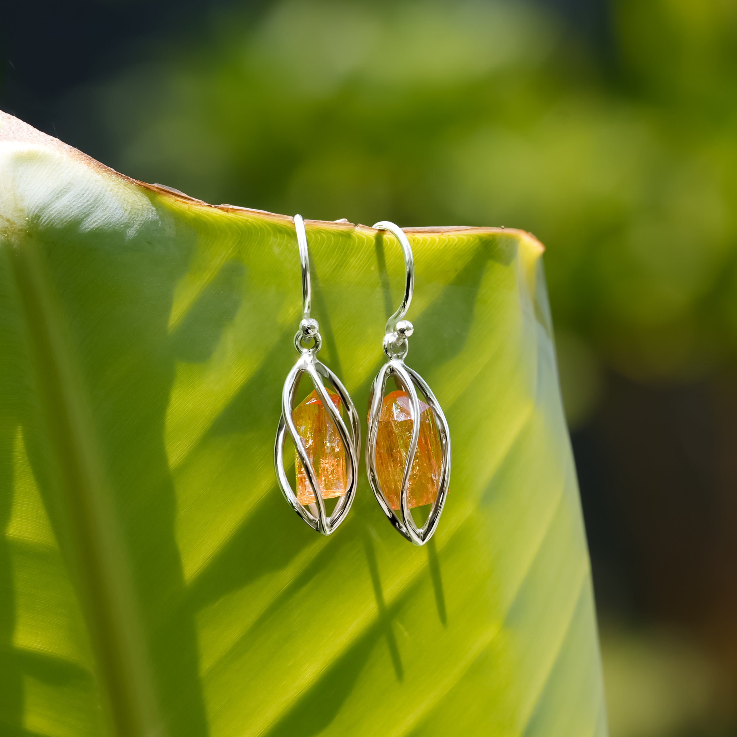 Starborn Imperial Topaz Crystal Spiral Caged Earrings in Sterling Silver