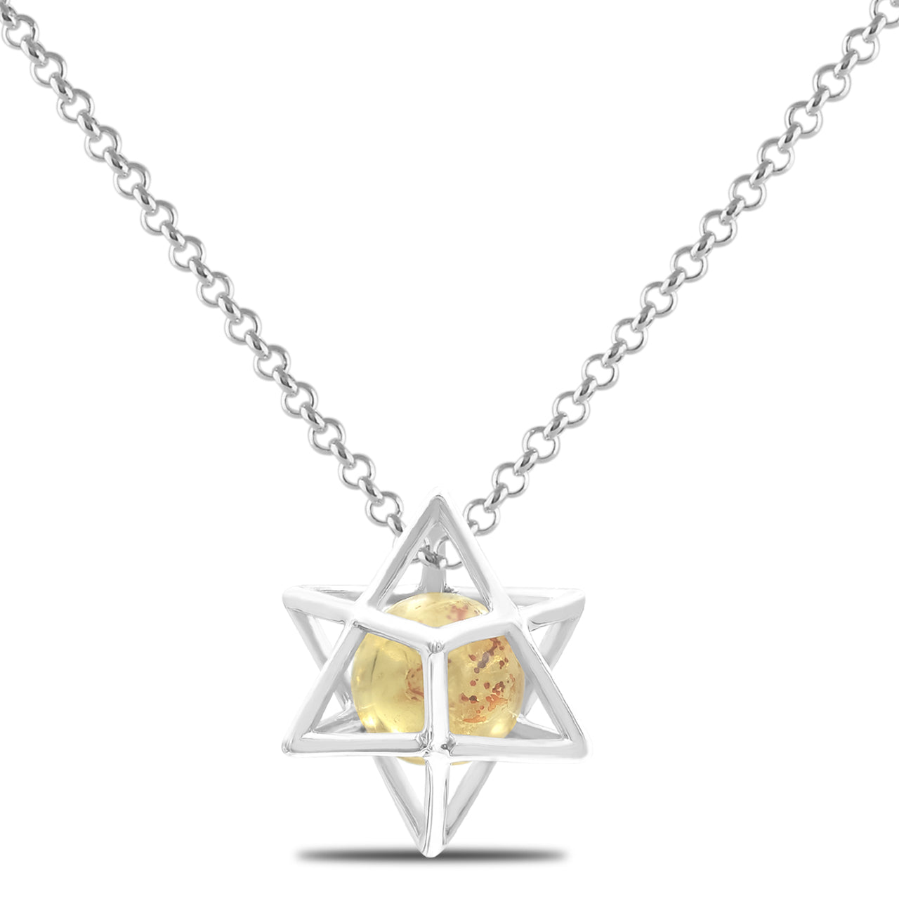 Starborn Merkabah Sterling Silver Cage Pendant and Chain with Gemstone Sphere