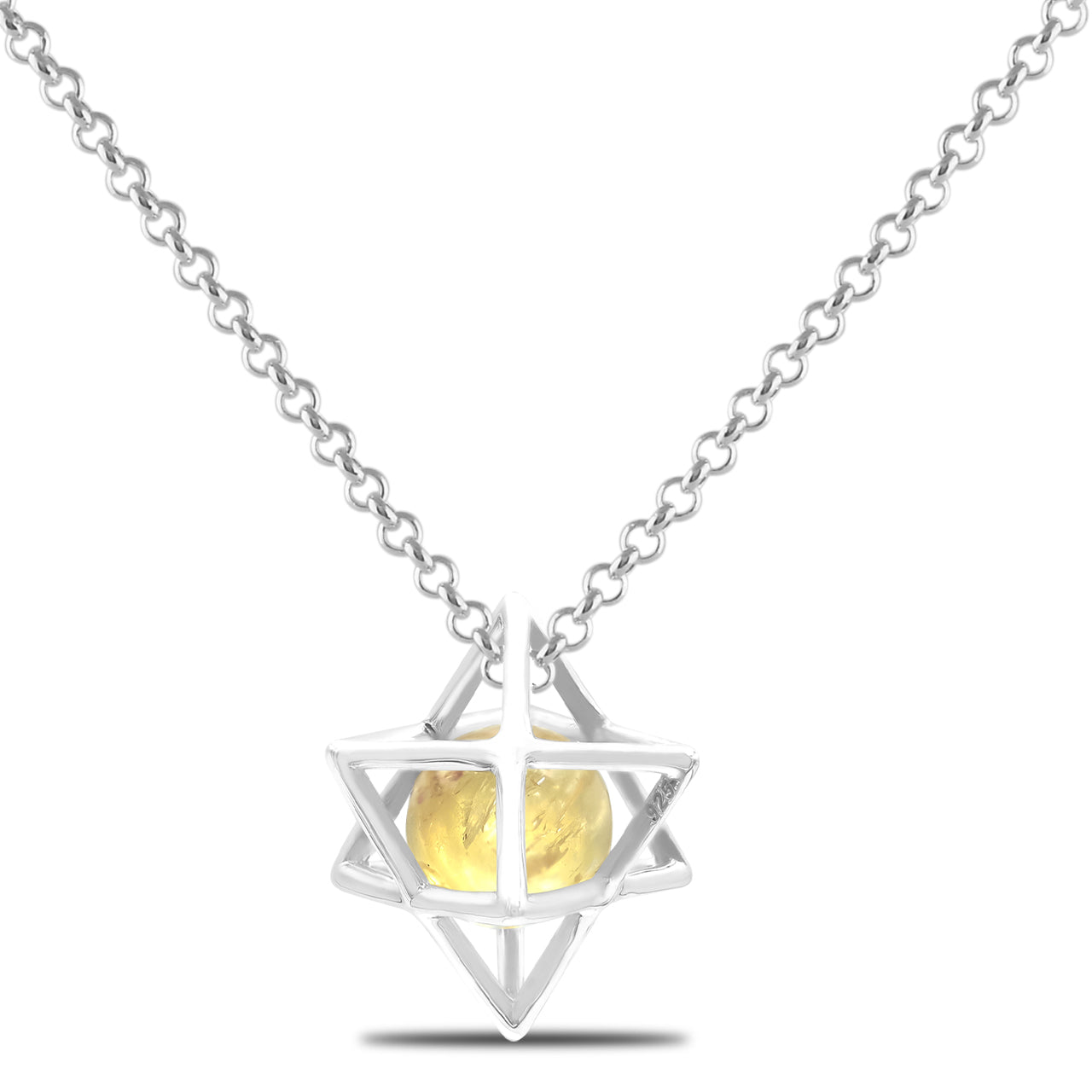 Starborn Merkabah Sterling Silver Cage Pendant and Chain with Gemstone Sphere