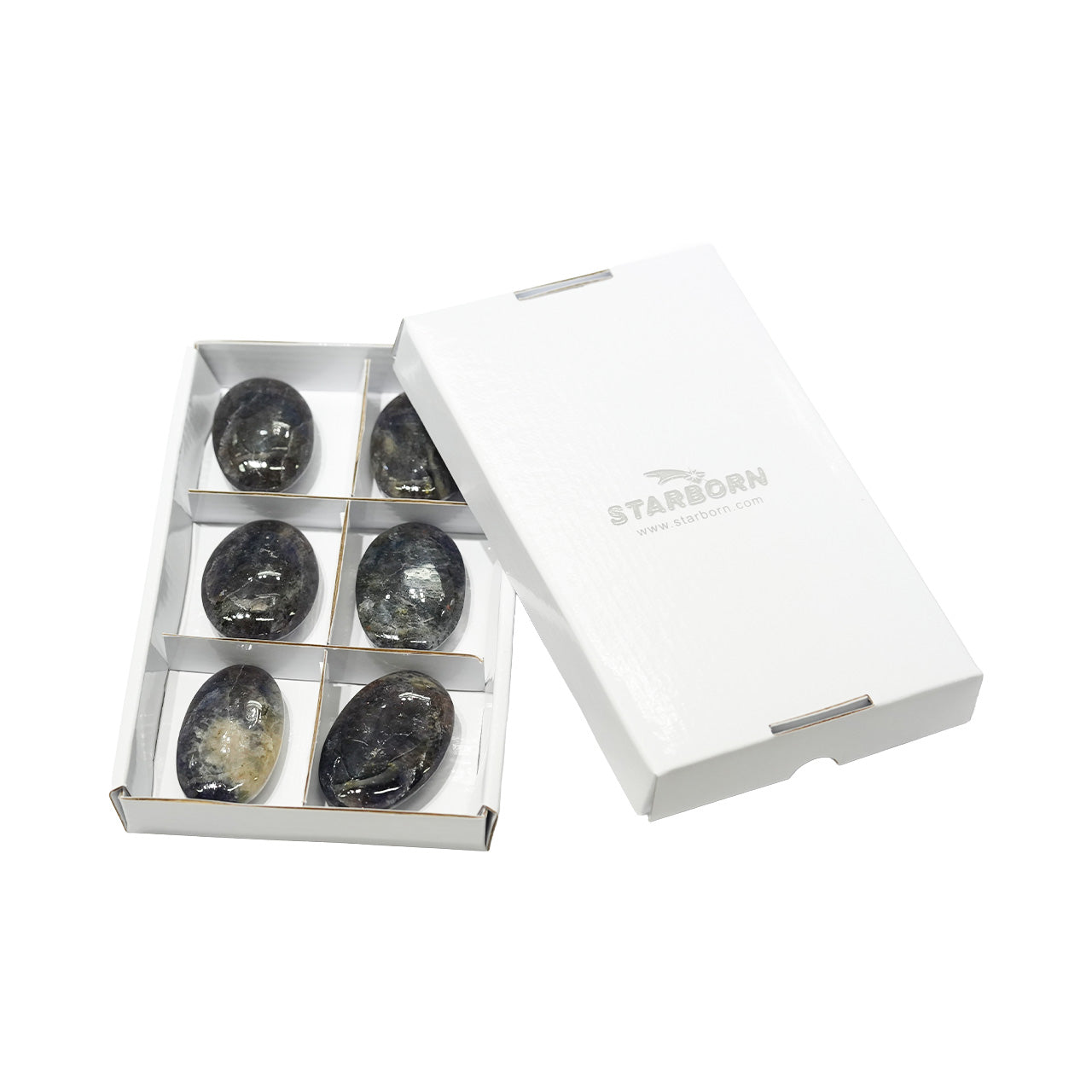 Starborn Iolite Sunstone Palm Stone Flat 300 Grams - 6 Pieces