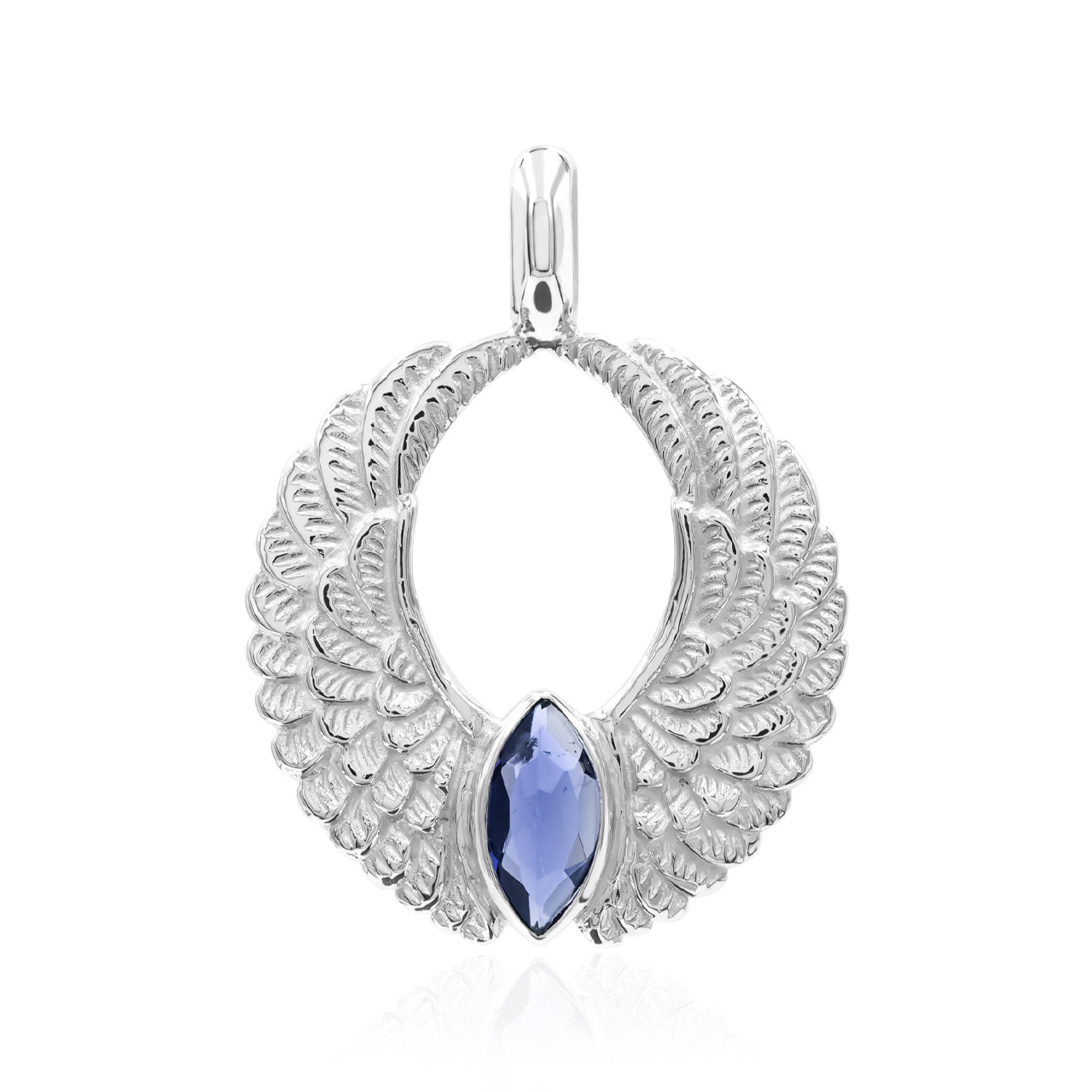 Starborn Angel Wings Pendant with Marquise Gemstone in Sterling Silver