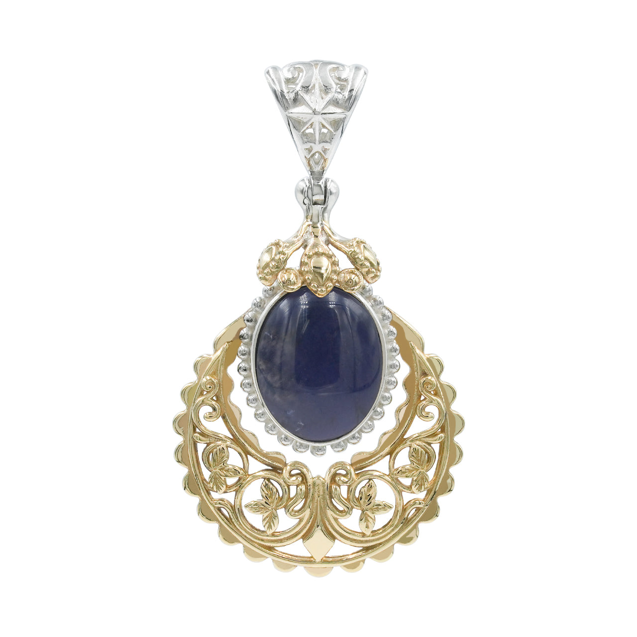 Starborn Iolite Floral Filigree Scrollwork Pendant in Sterling Silver & Nordic Gold