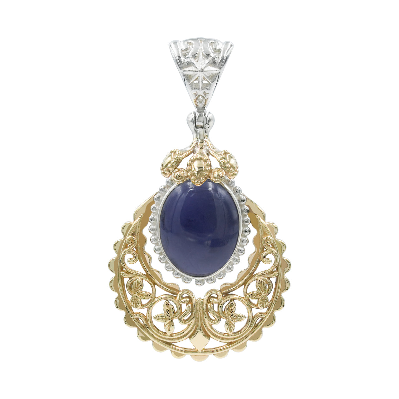 Starborn Iolite Floral Filigree Scrollwork Pendant in Sterling Silver & Nordic Gold