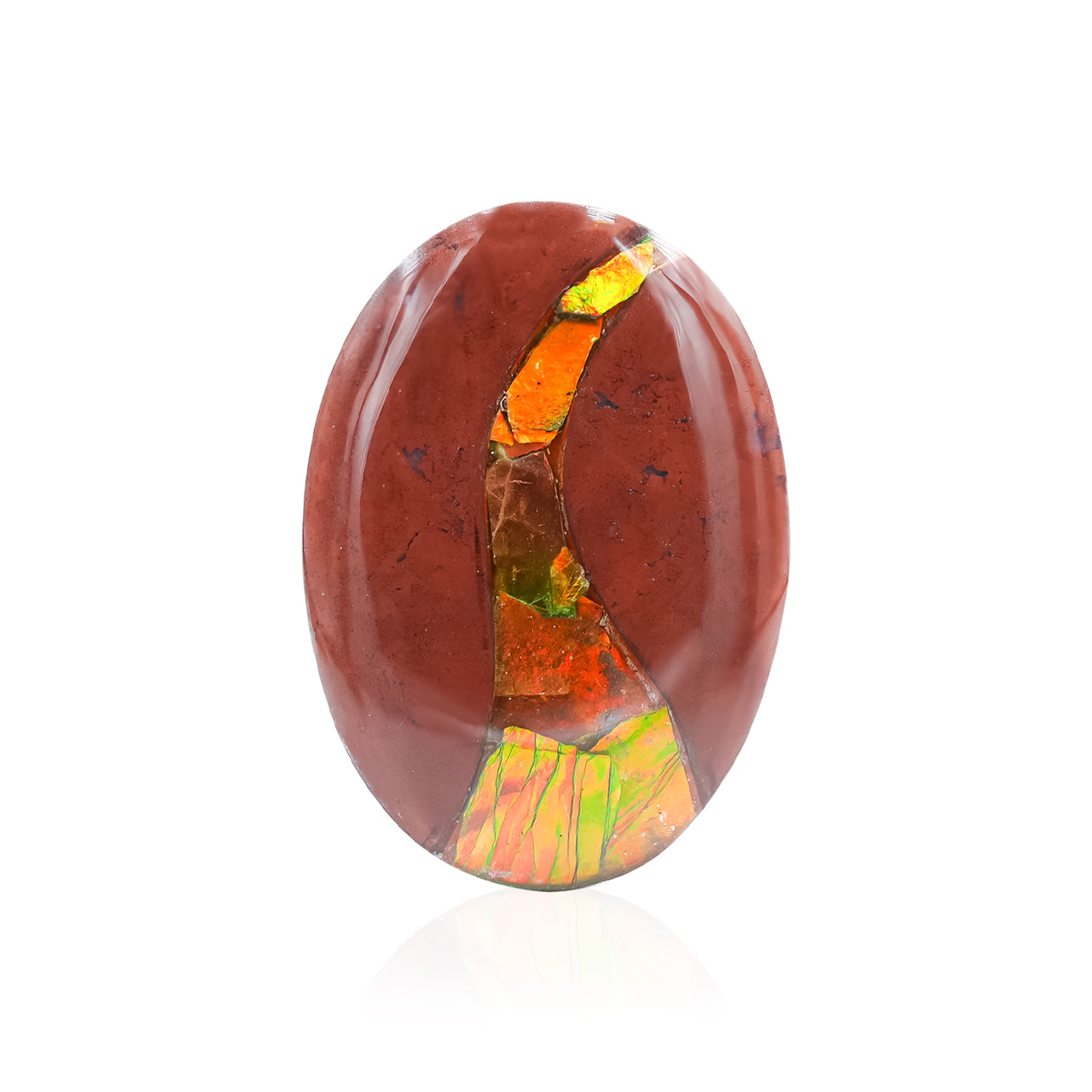Red Jasper with Ammolite Inlay Oval Cabochon 31x22 mm