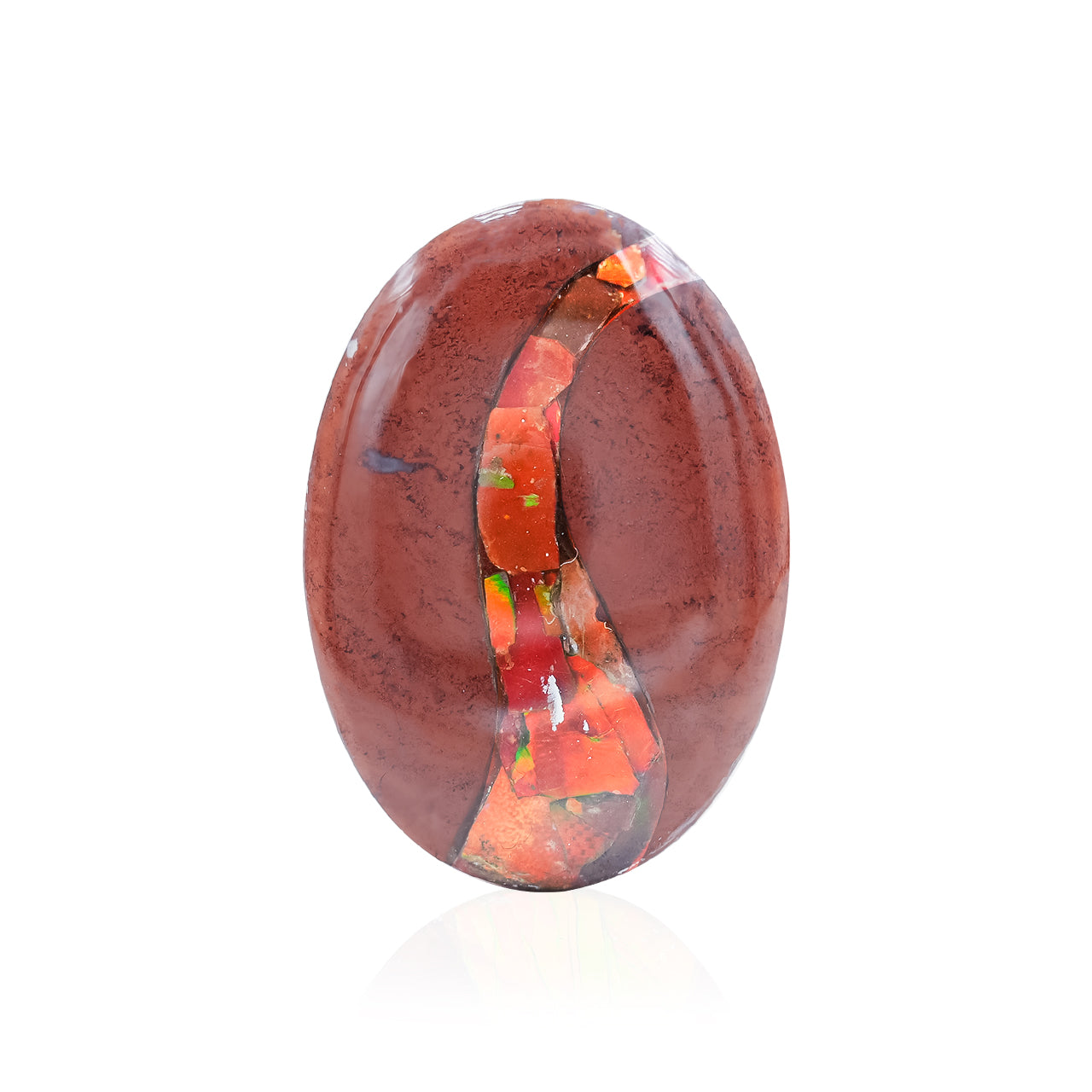 Red Jasper with Ammolite Inlay Oval Cabochon 31x22 mm