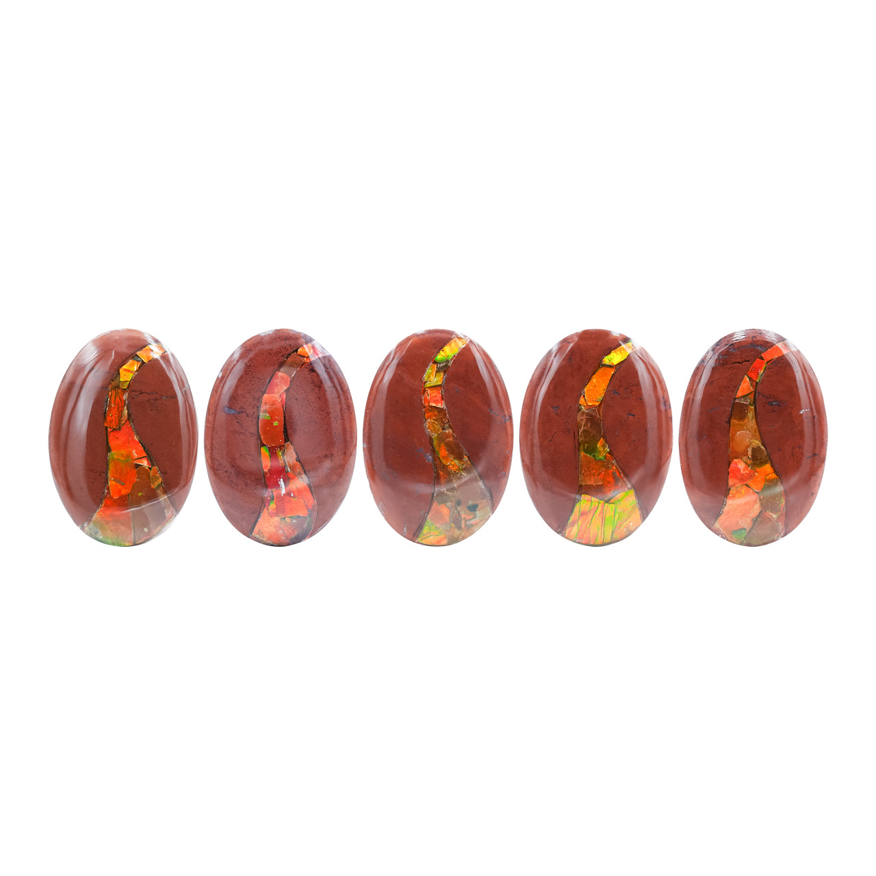 Red Jasper with Ammolite Inlay Oval Cabochon 31x22 mm