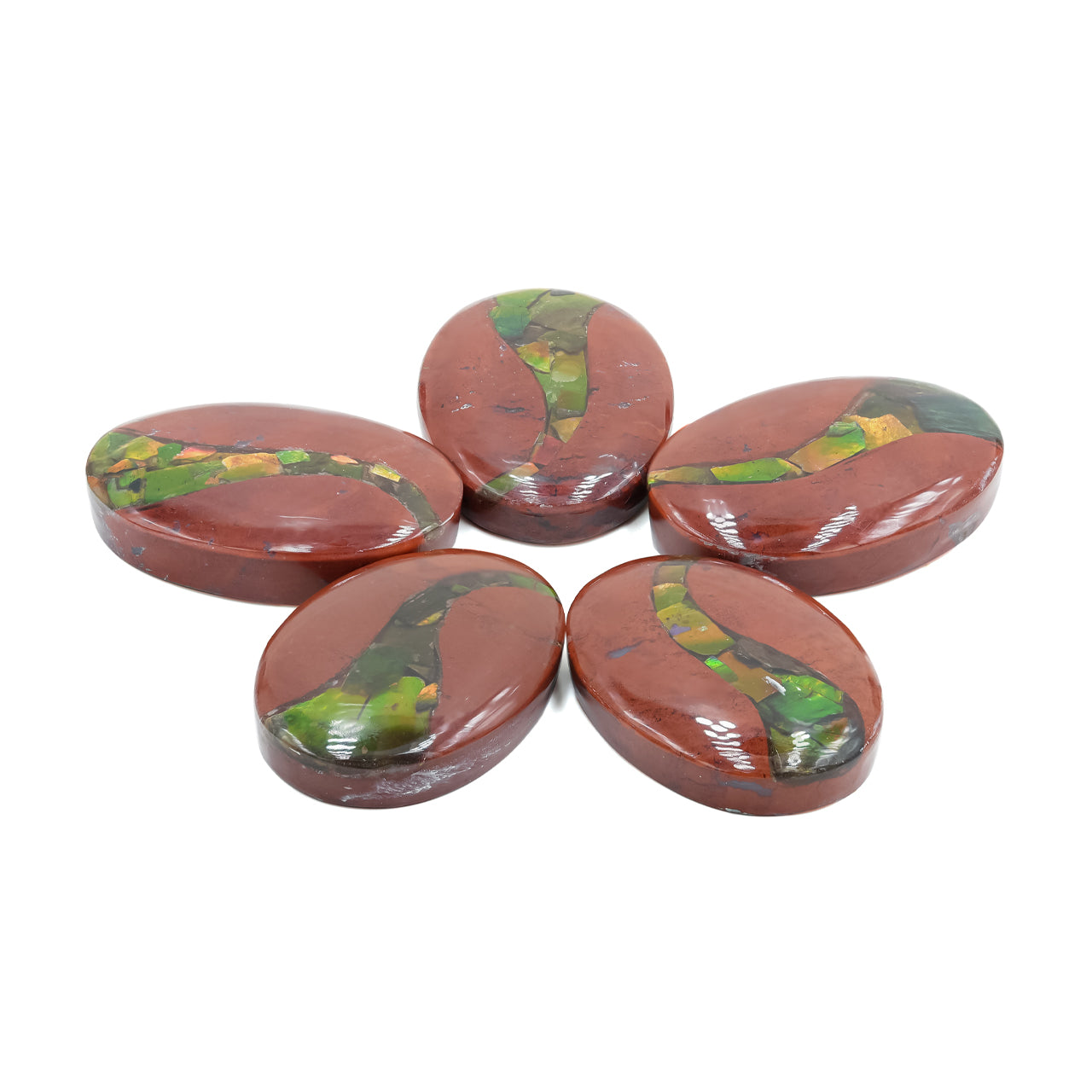 Red Jasper with Ammolite Inlay Oval Cabochon 31x22 mm