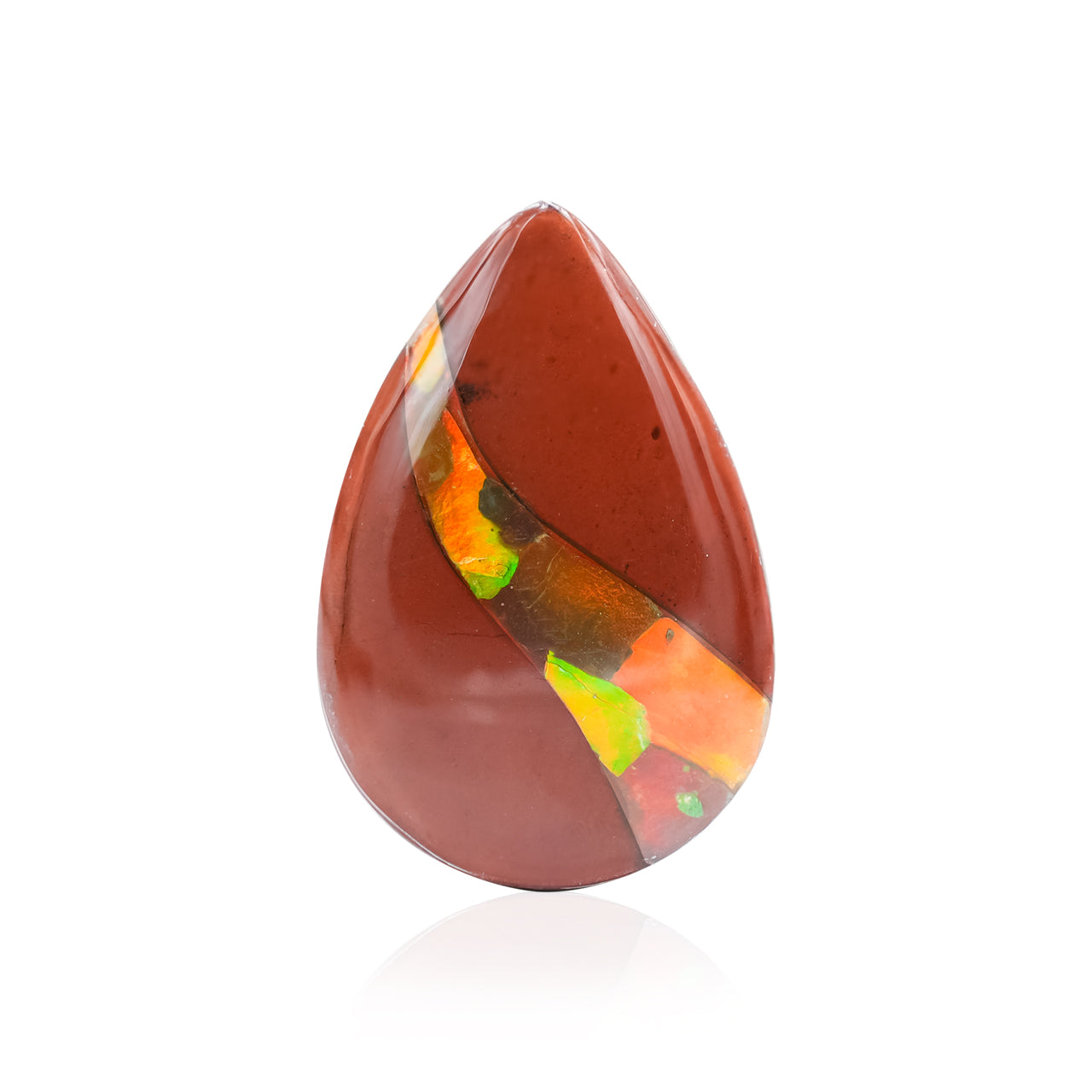 Red Jasper with Ammolite Inlay Pear Cabochon 31-32 mm