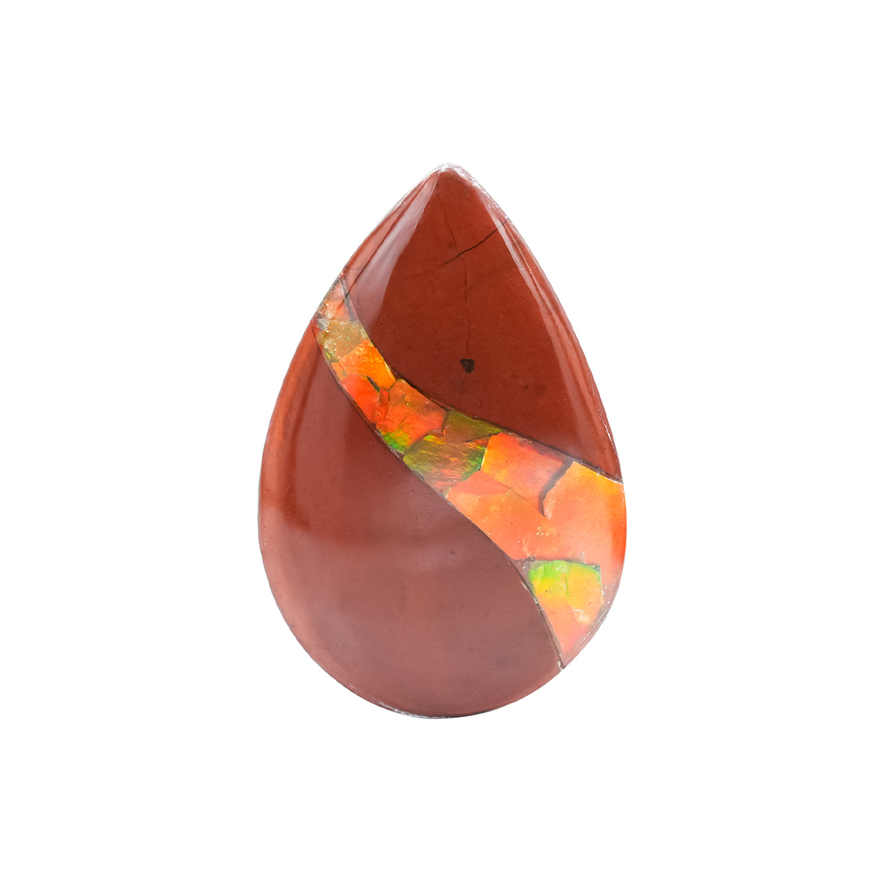 Red Jasper with Ammolite Inlay Pear Cabochon 31-32 mm