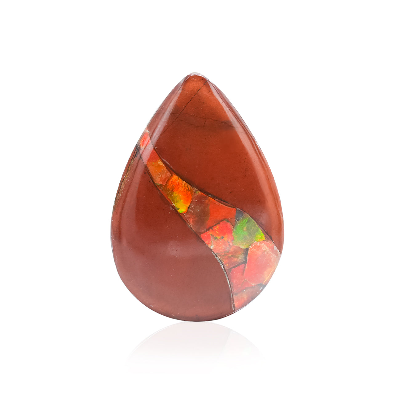 Red Jasper with Ammolite Inlay Pear Cabochon 31-32 mm