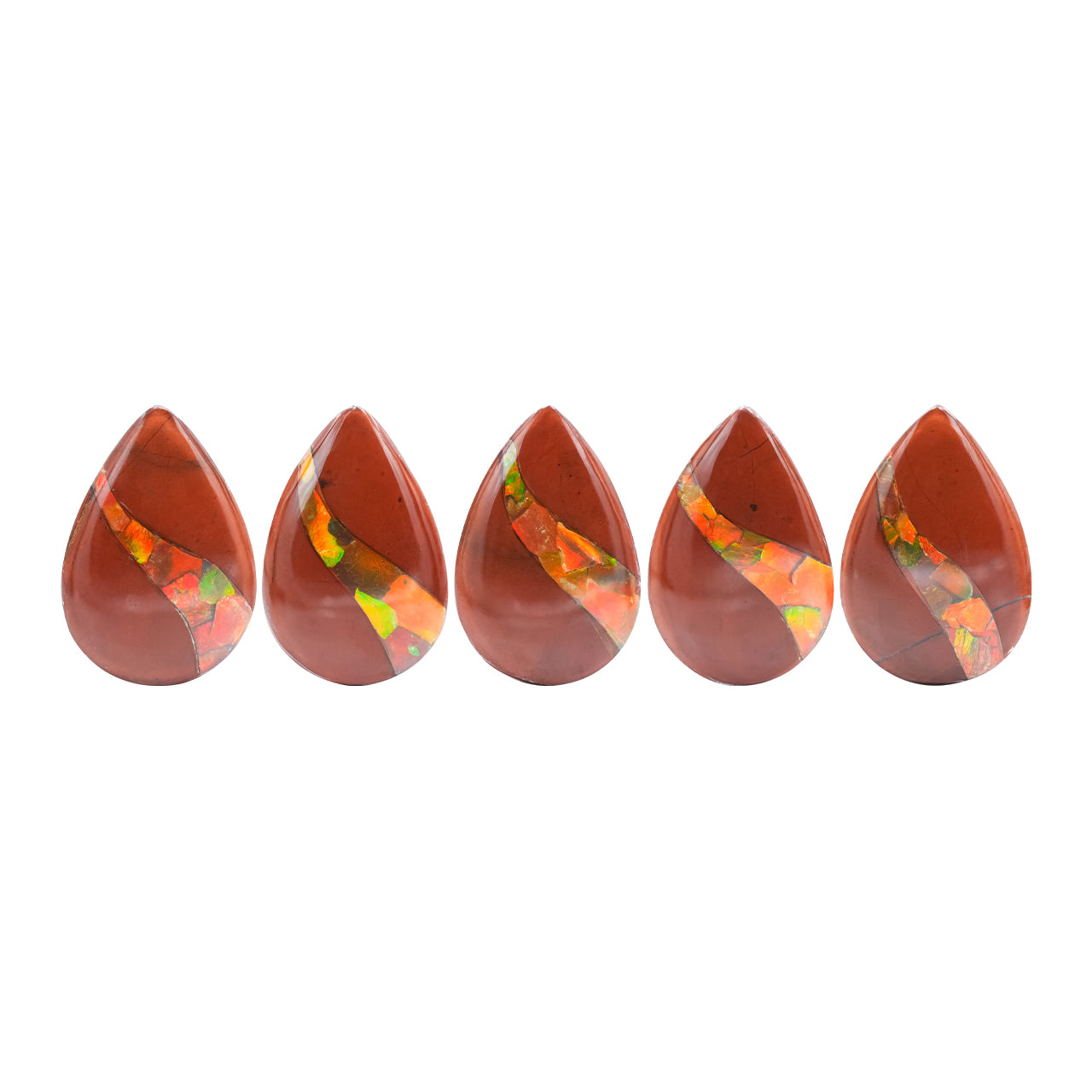 Red Jasper with Ammolite Inlay Pear Cabochon 31-32 mm