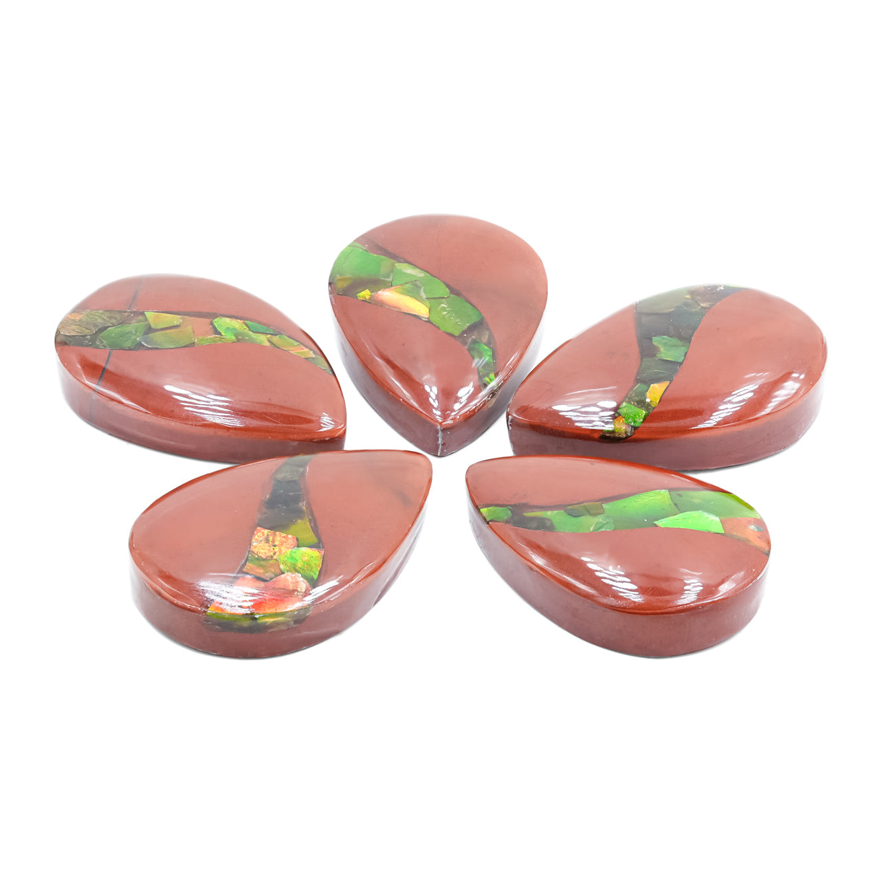 Red Jasper with Ammolite Inlay Pear Cabochon 31-32 mm