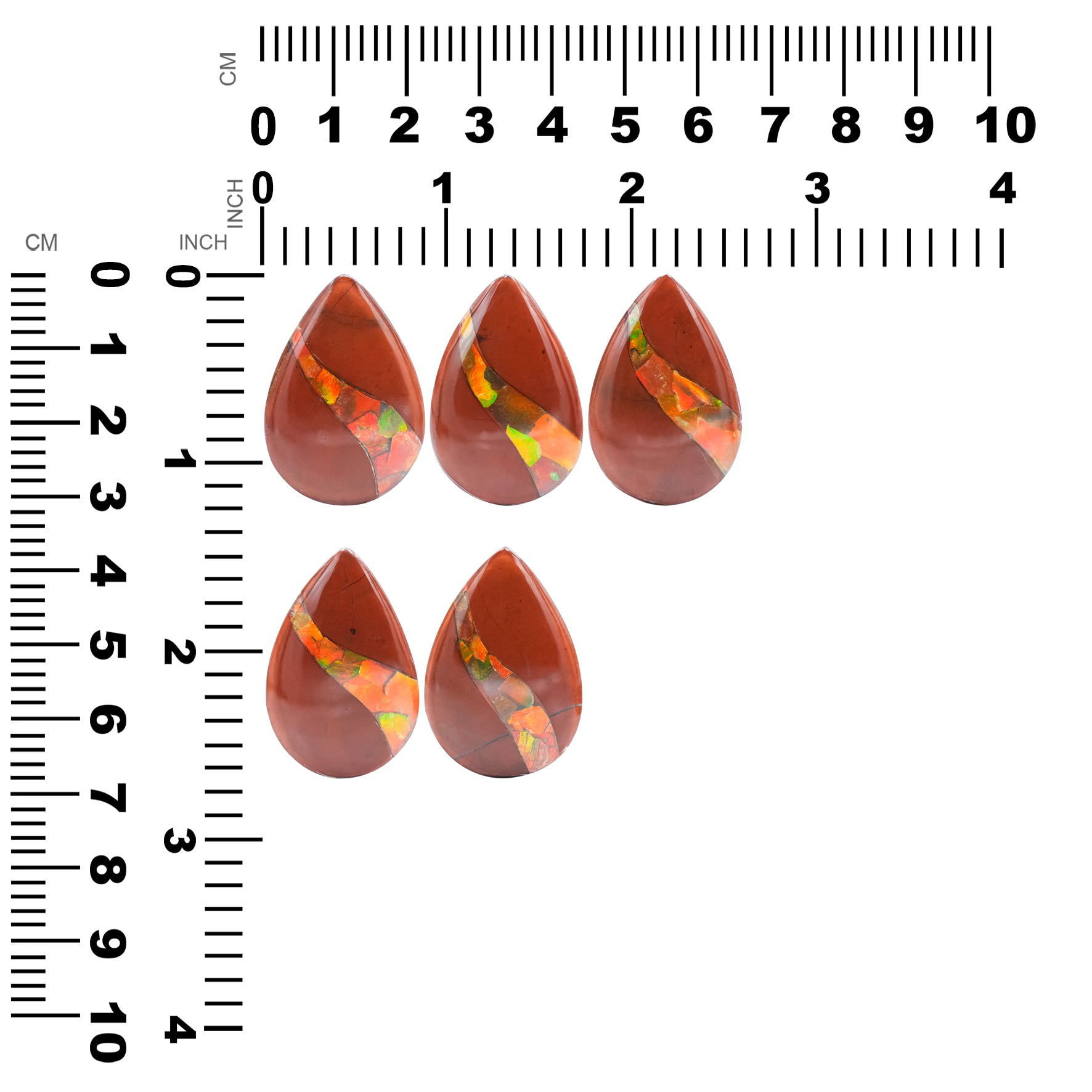 Red Jasper with Ammolite Inlay Pear Cabochon 31-32 mm