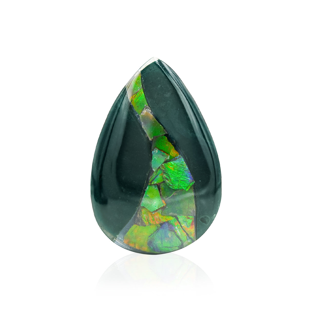 Green Jasper with Green Ammolite Inlay Pear Cabochon 31-32 mm