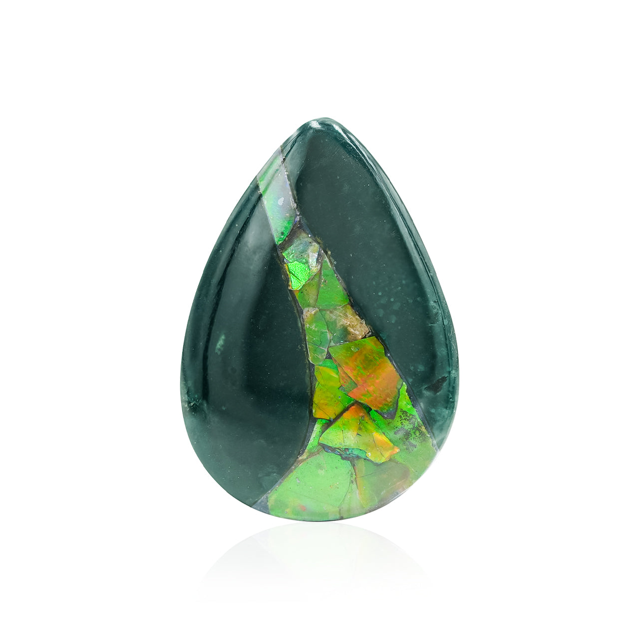 Green Jasper with Green Ammolite Inlay Pear Cabochon 31-32 mm