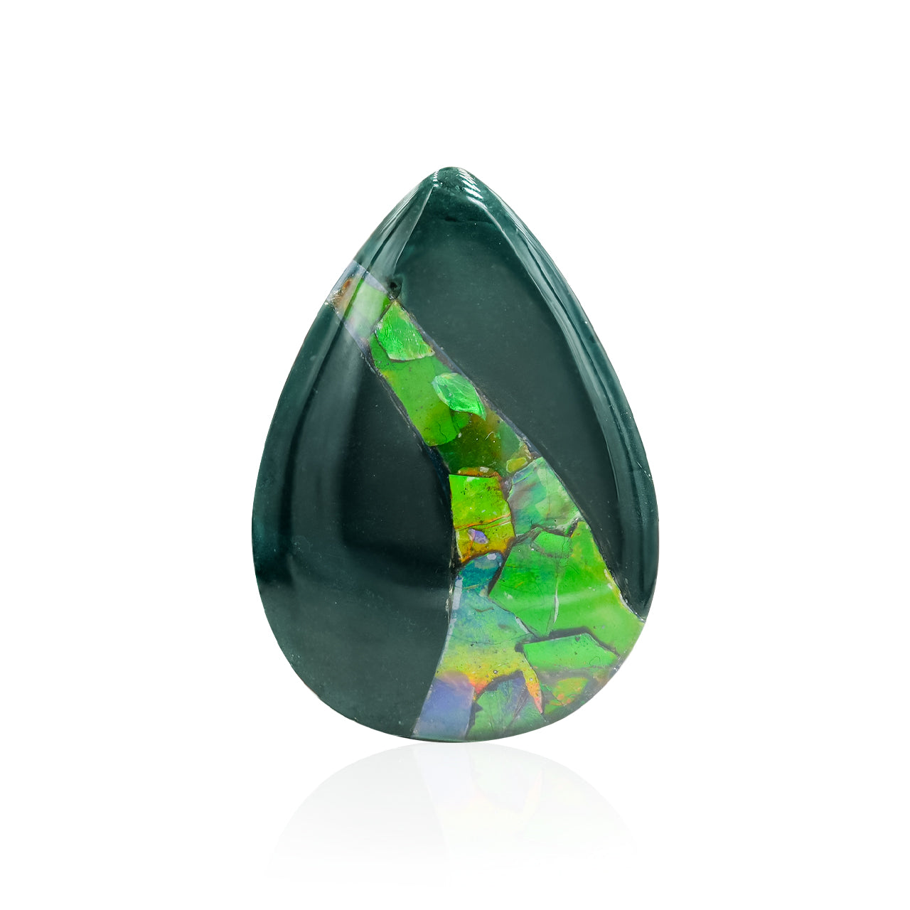 Green Jasper with Green Ammolite Inlay Pear Cabochon 31-32 mm