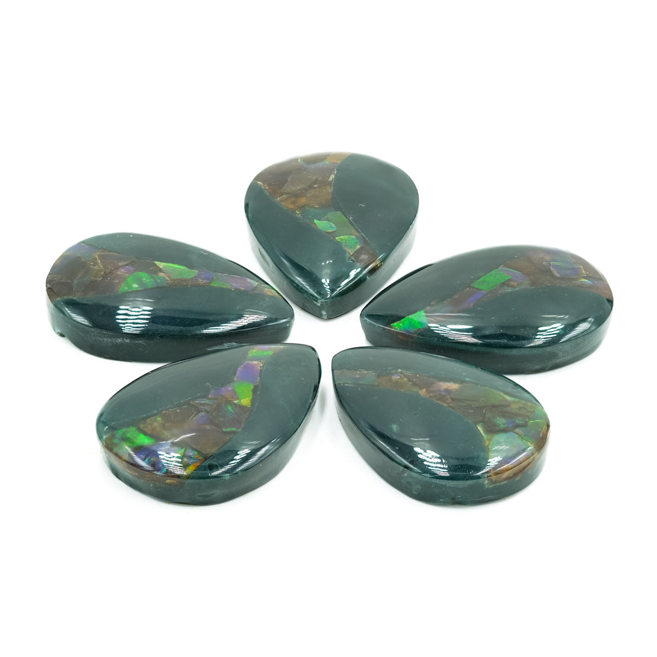 Green Jasper with Green Ammolite Inlay Pear Cabochon 31-32 mm