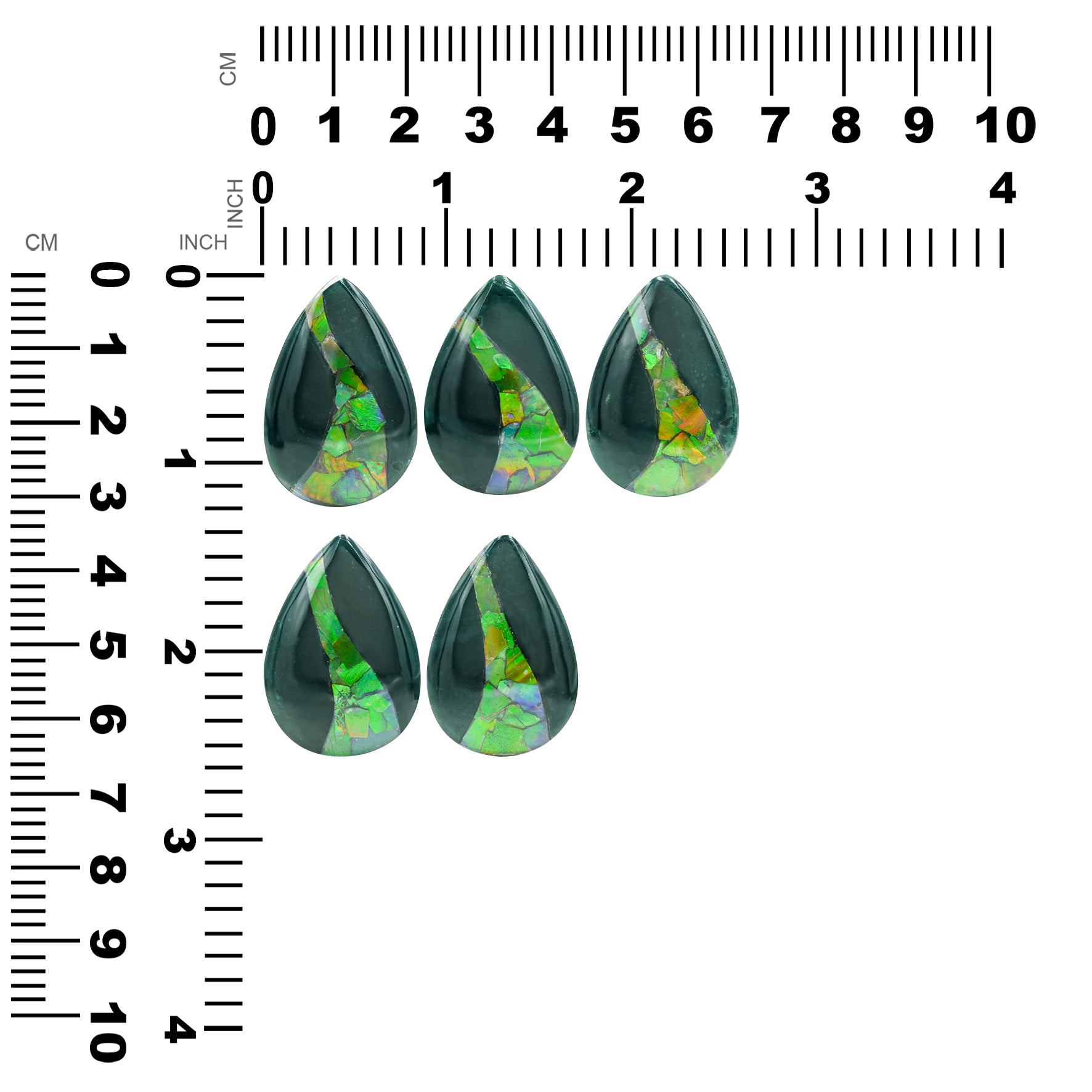 Green Jasper with Green Ammolite Inlay Pear Cabochon 31-32 mm