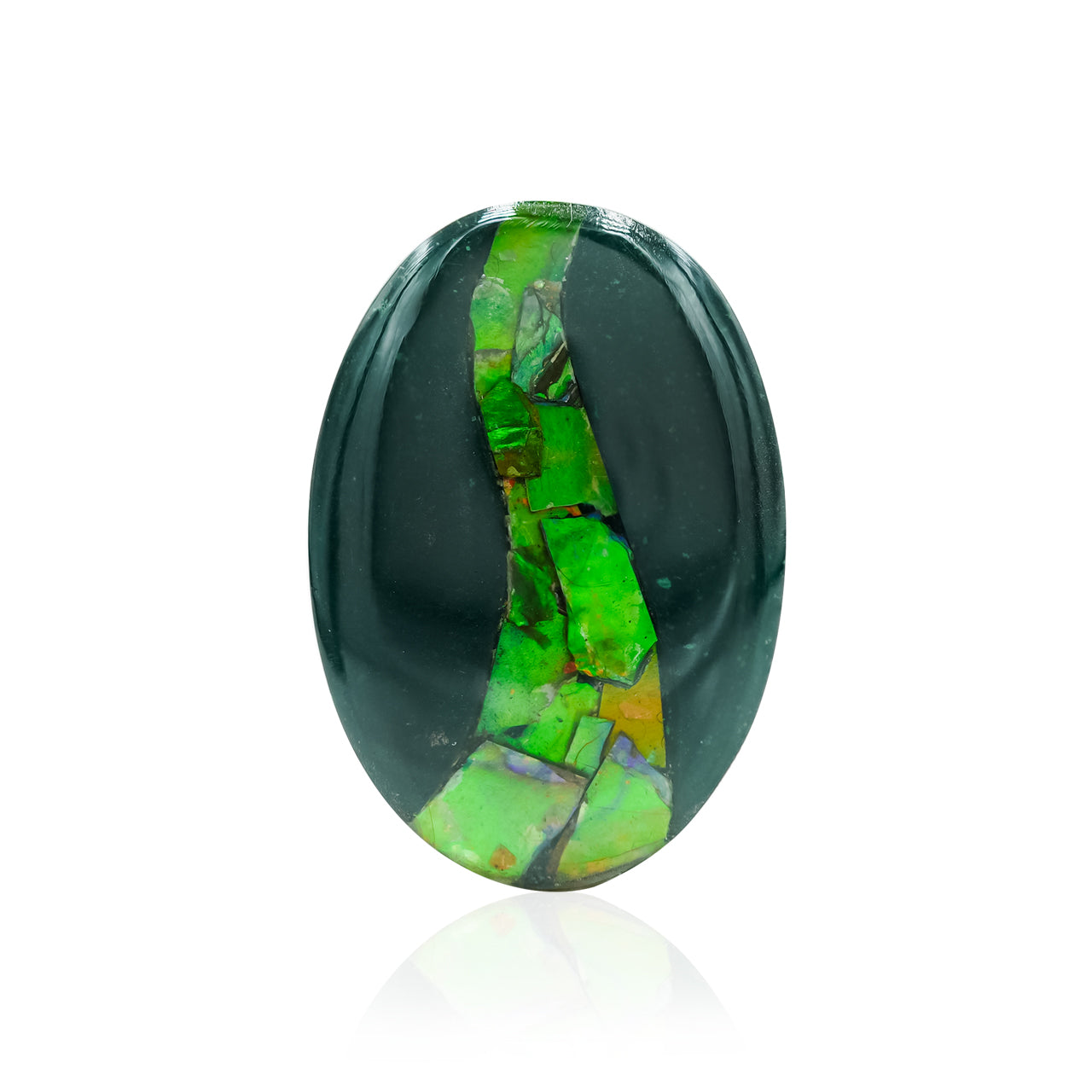Green Jasper with Green Ammolite Inlay Oval Cabochon 30-31 mm