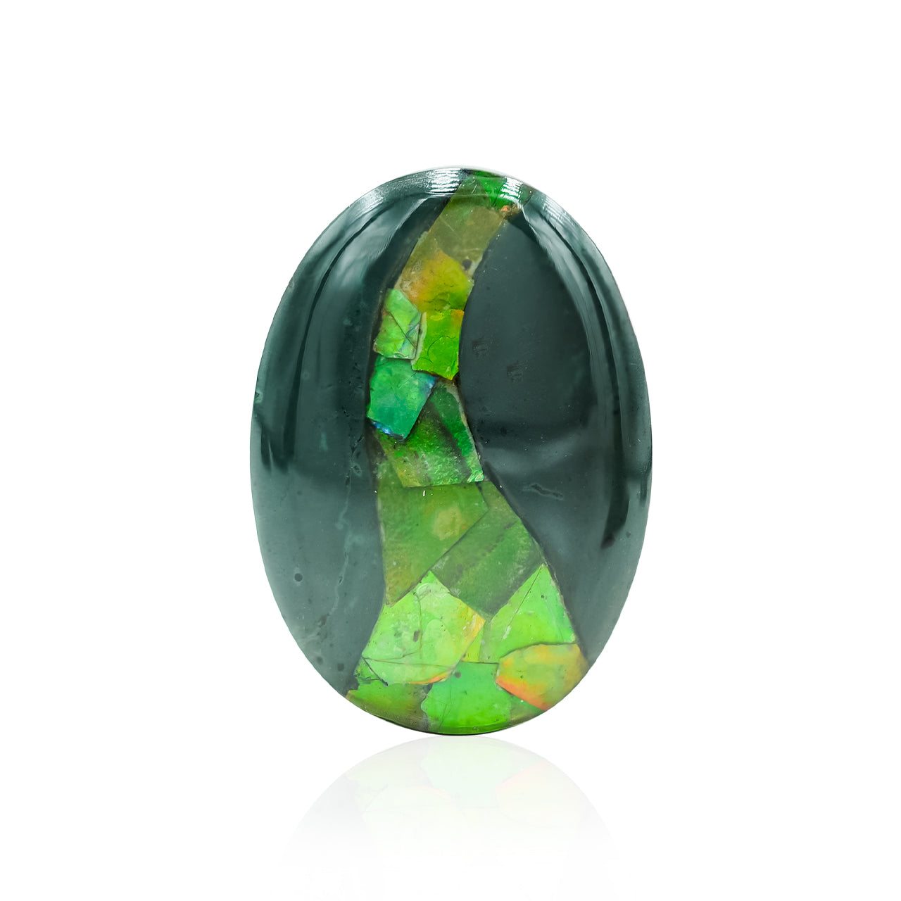 Green Jasper with Green Ammolite Inlay Oval Cabochon 30-31 mm