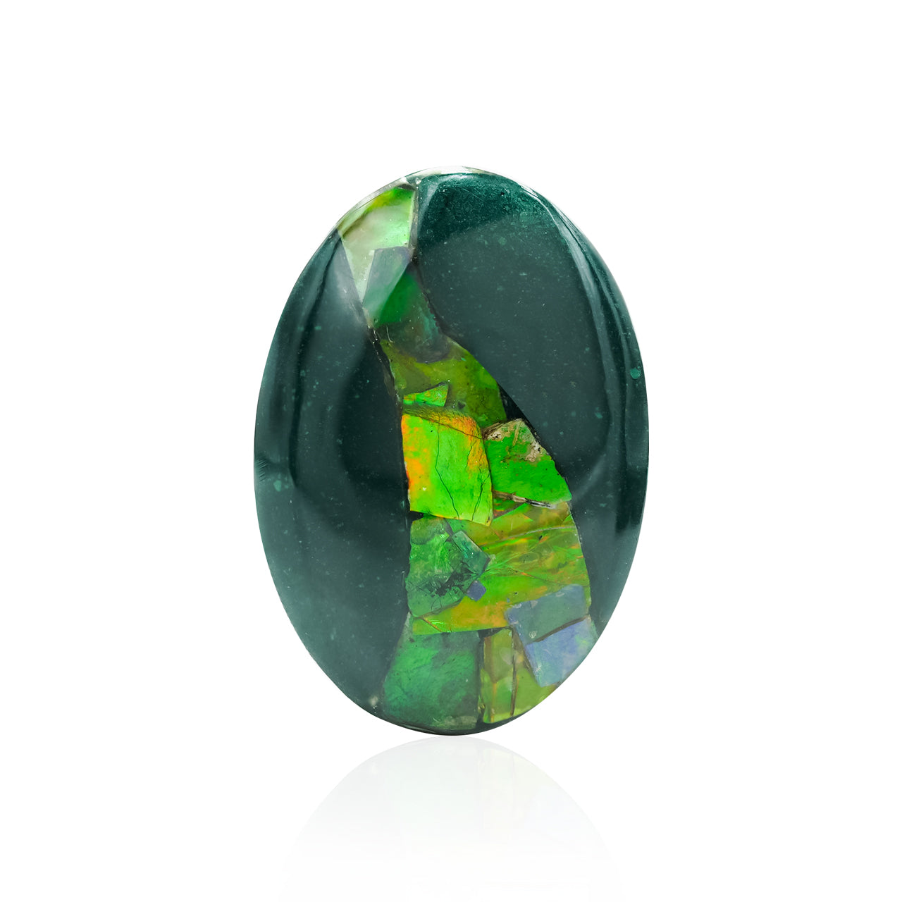 Green Jasper with Green Ammolite Inlay Oval Cabochon 30-31 mm
