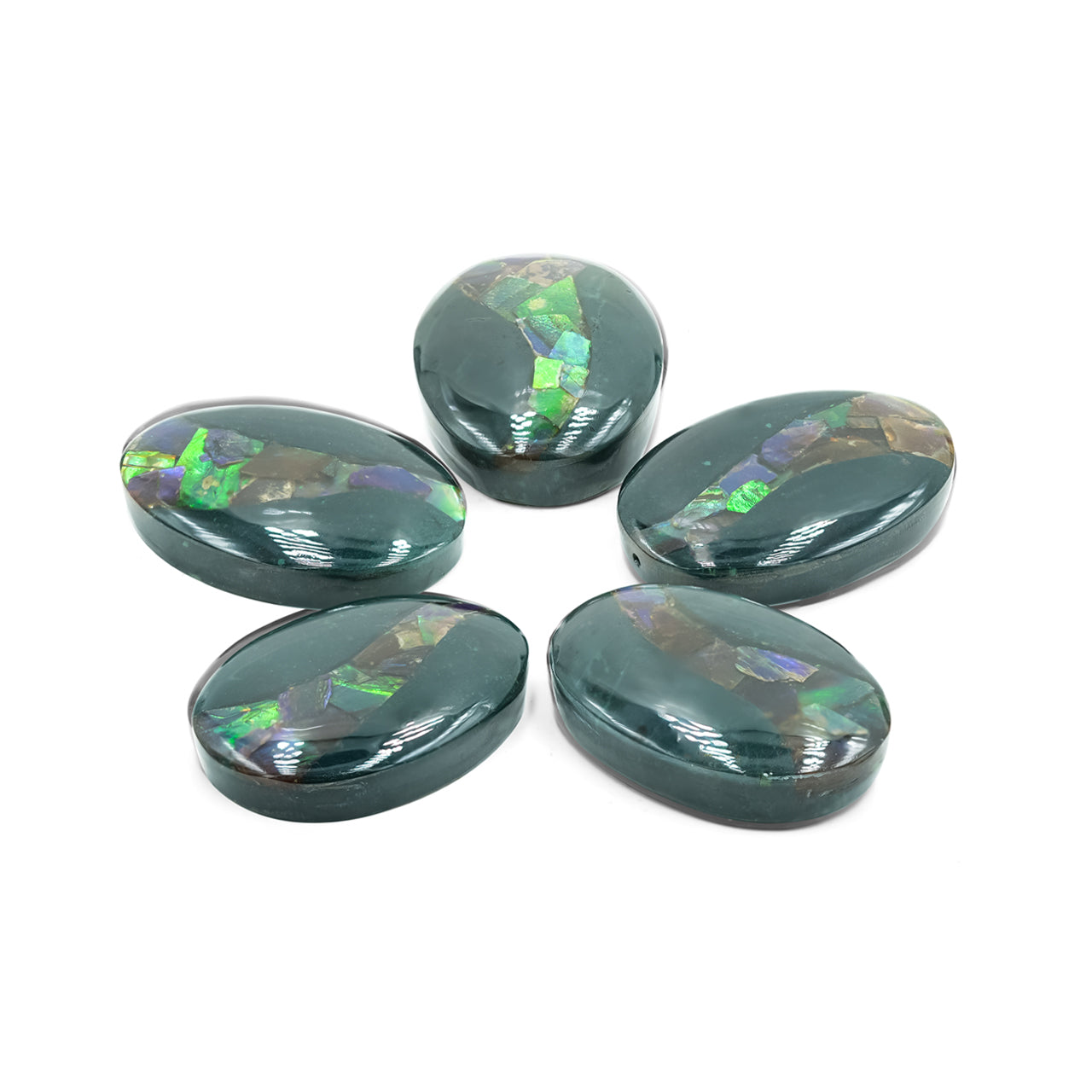 Green Jasper with Green Ammolite Inlay Oval Cabochon 30-31 mm