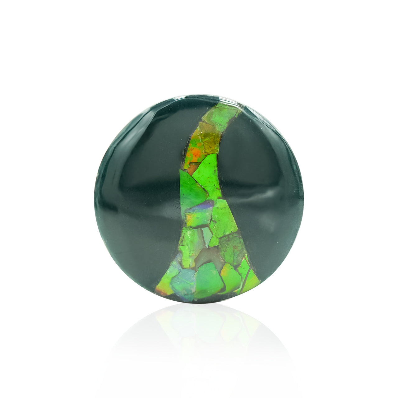 Green Jasper with Green Ammolite Inlay round cabochon 26-27 mm