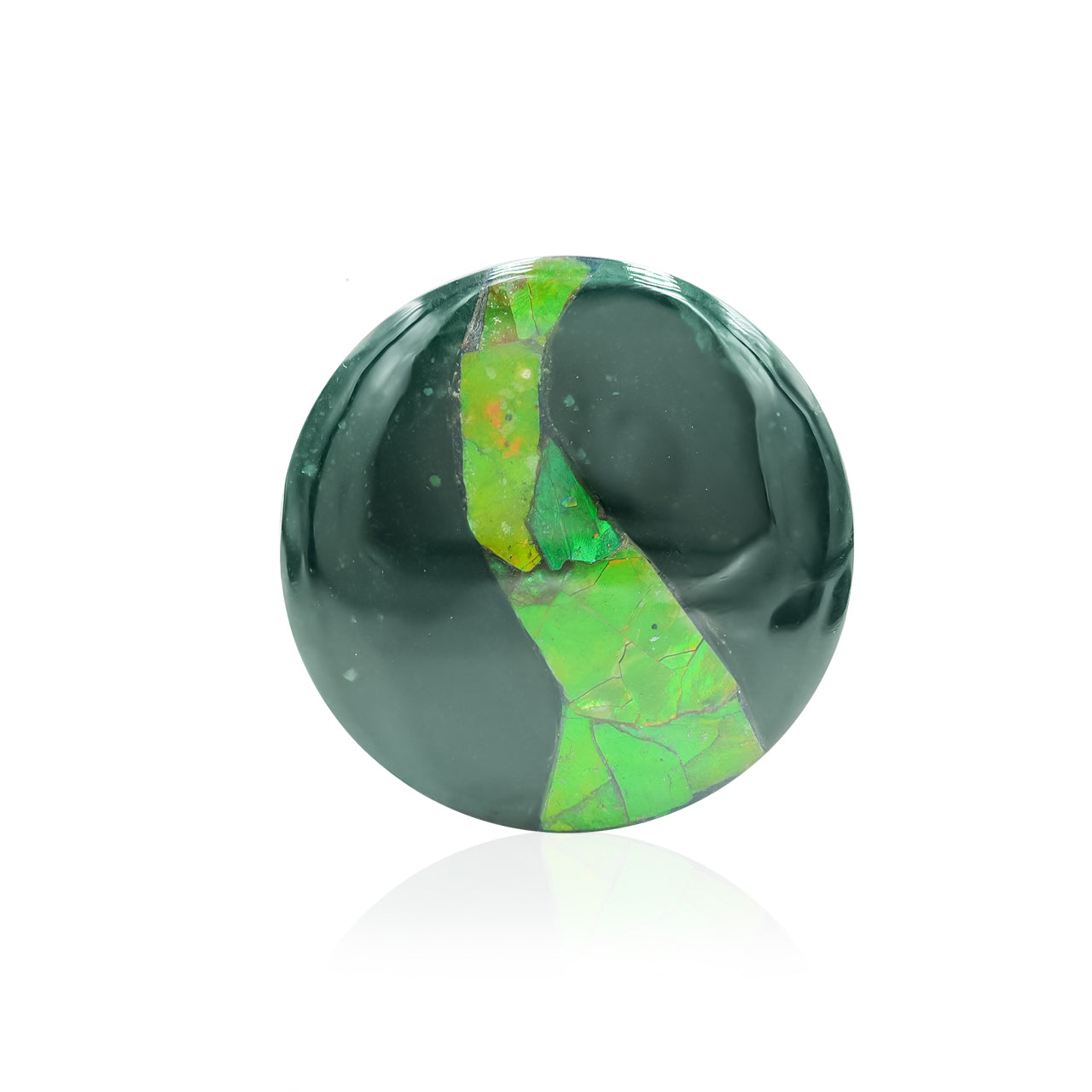 Green Jasper with Green Ammolite Inlay round cabochon 30-31 mm