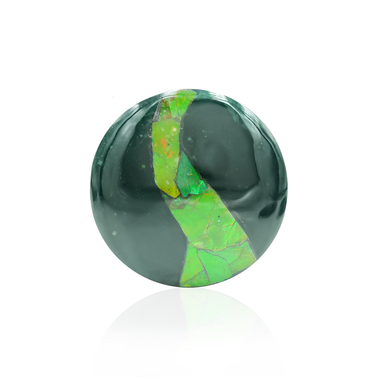 Green Jasper with Green Ammolite Inlay round cabochon 30-31 mm
