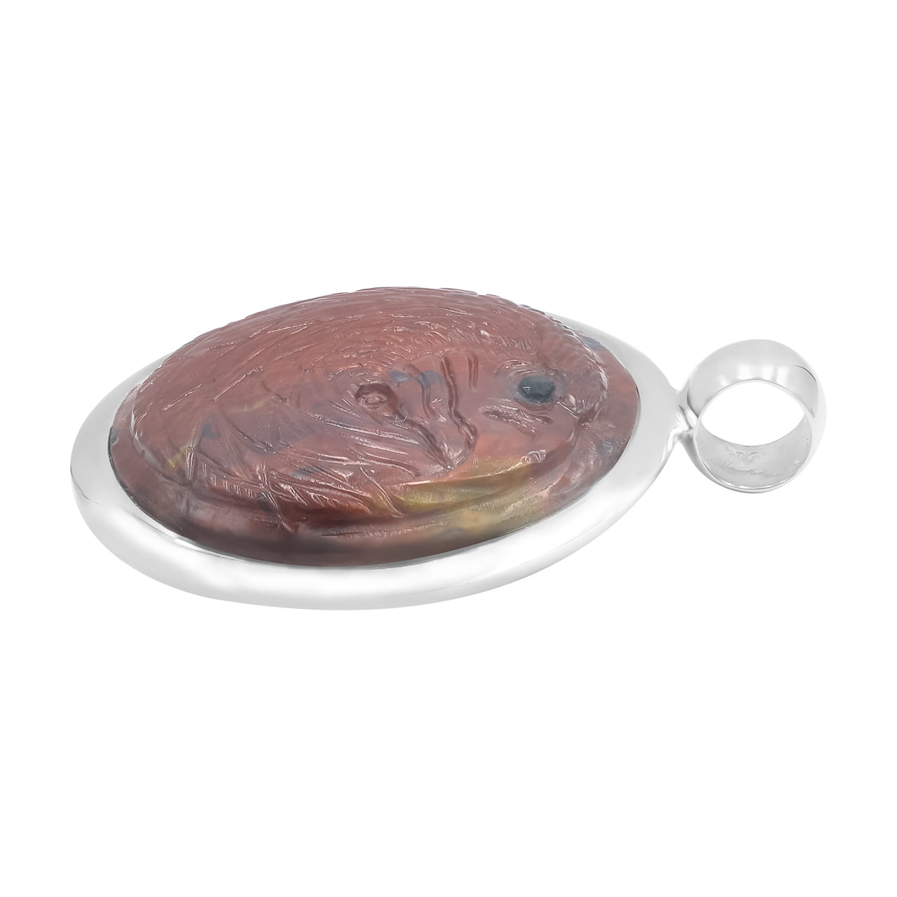 Starborn Jasper Carved Eagle Head Medallion Style Pendant in Sterling Silver