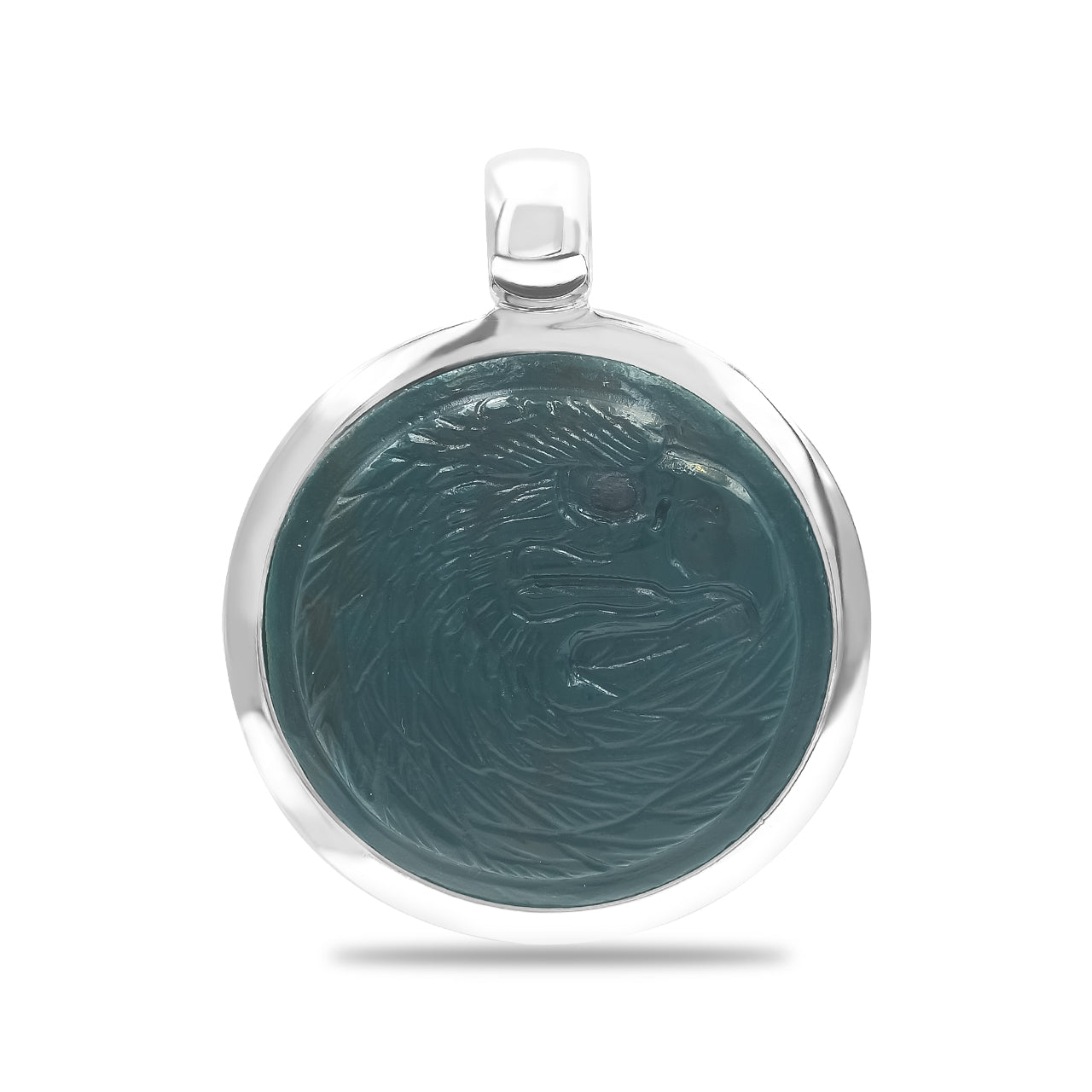 Starborn Jasper Carved Eagle Head Medallion Style Pendant in Sterling Silver