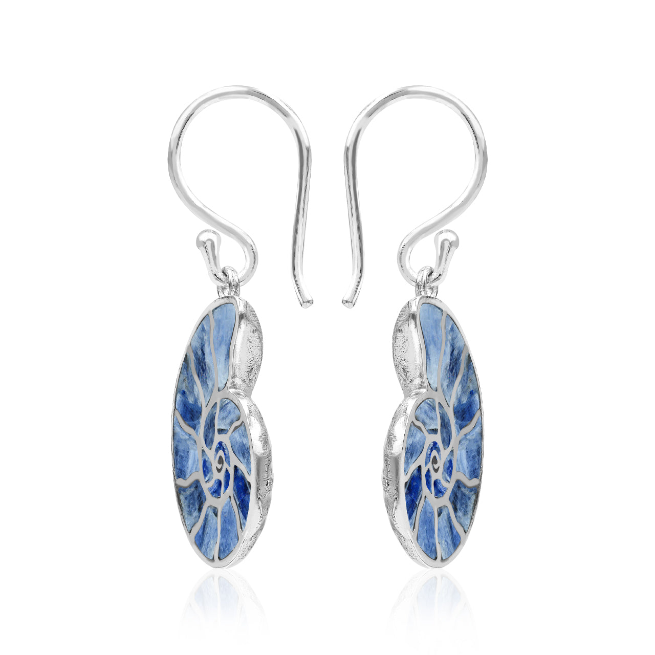 Starborn Nautilus Ammonite with Kyanite Inlay Earring in Sterling Silver - Large
