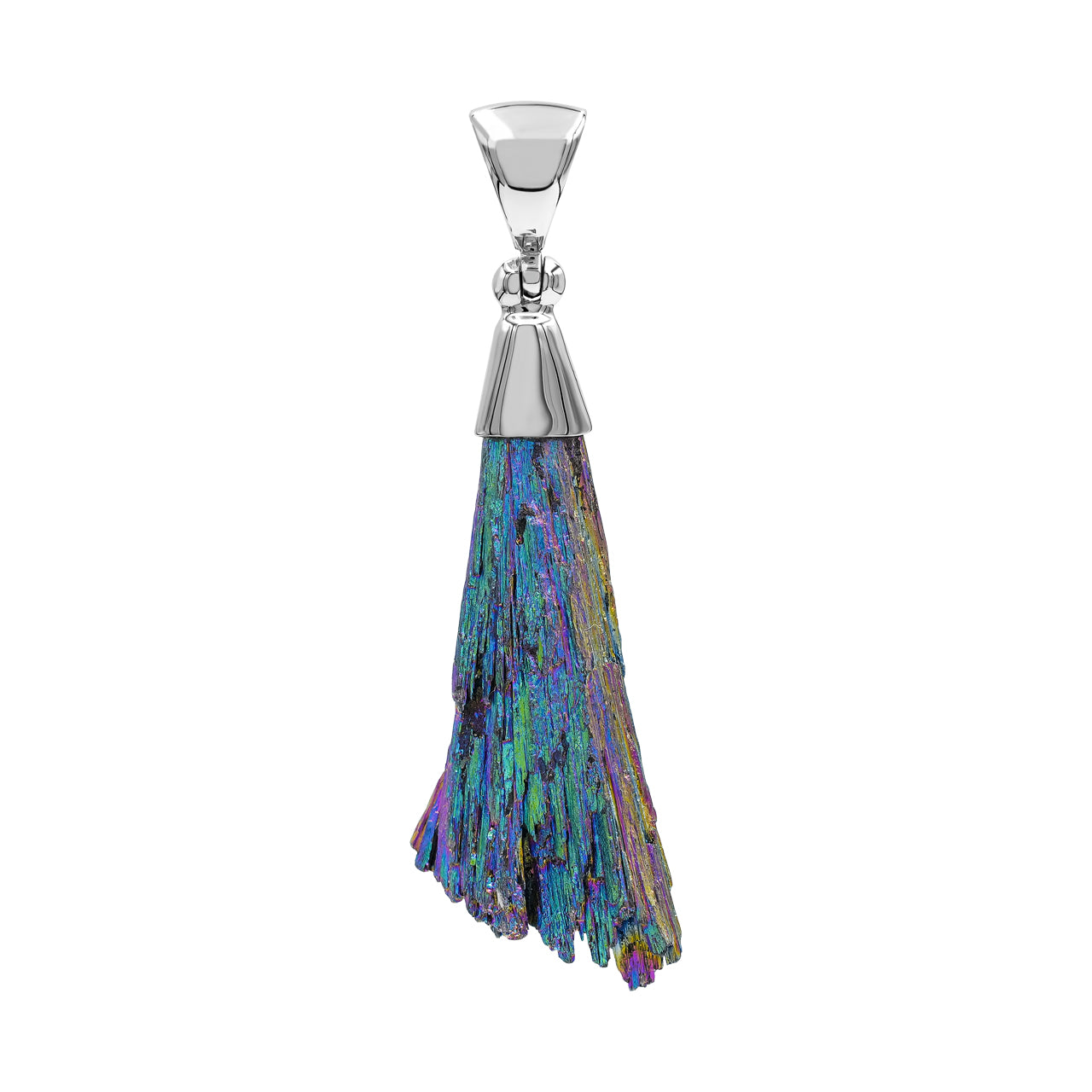 Starborn Rainbow Aura Kyanite Crystal Chop Pendant in Sterling Silver