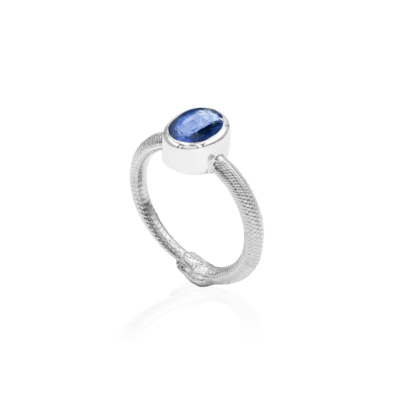Starborn Kyanite Ouroboros Faceted Oval Ring in Fine Sterling Silver