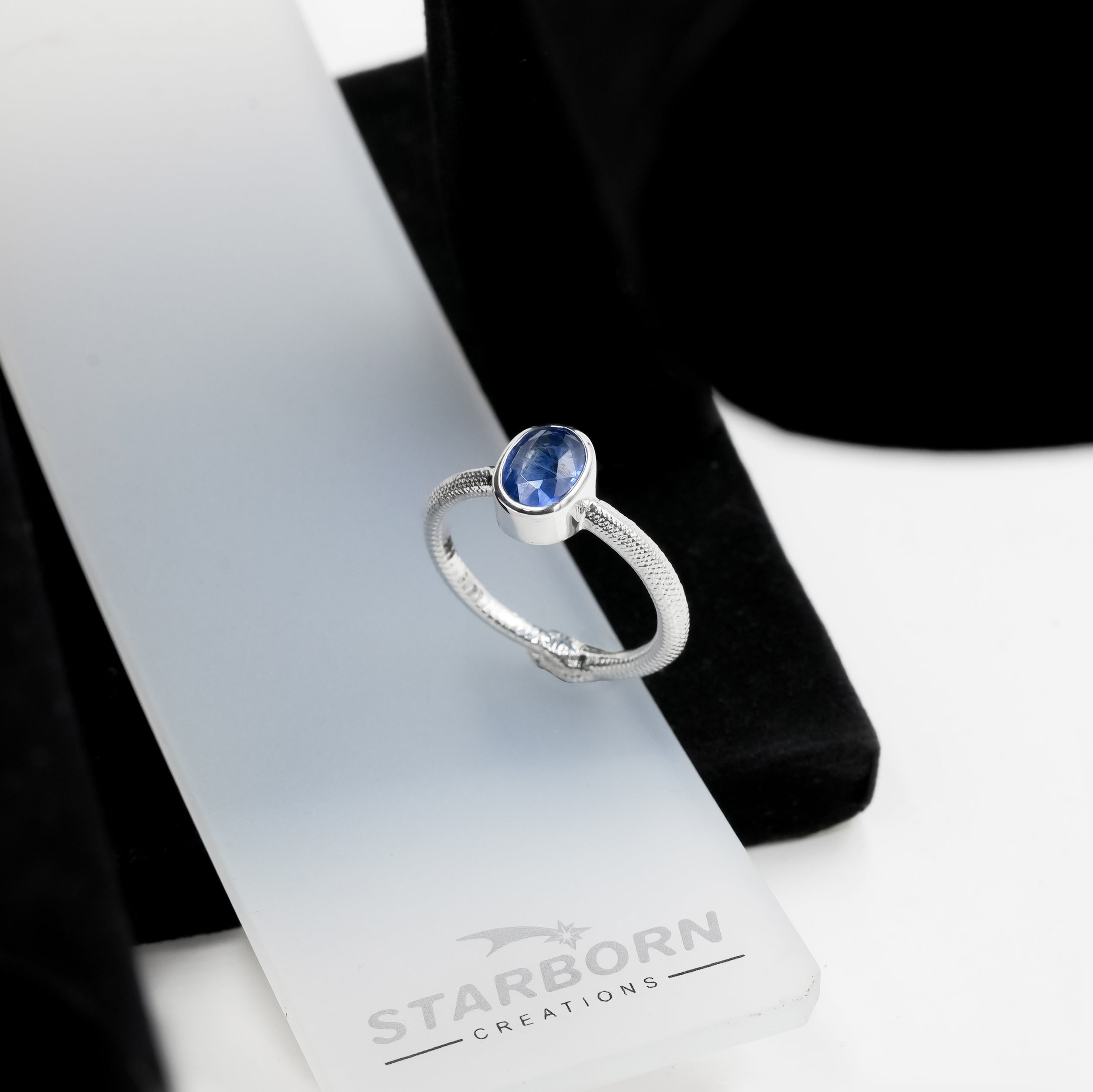 Starborn Kyanite Ouroboros Faceted Oval Ring in Fine Sterling Silver