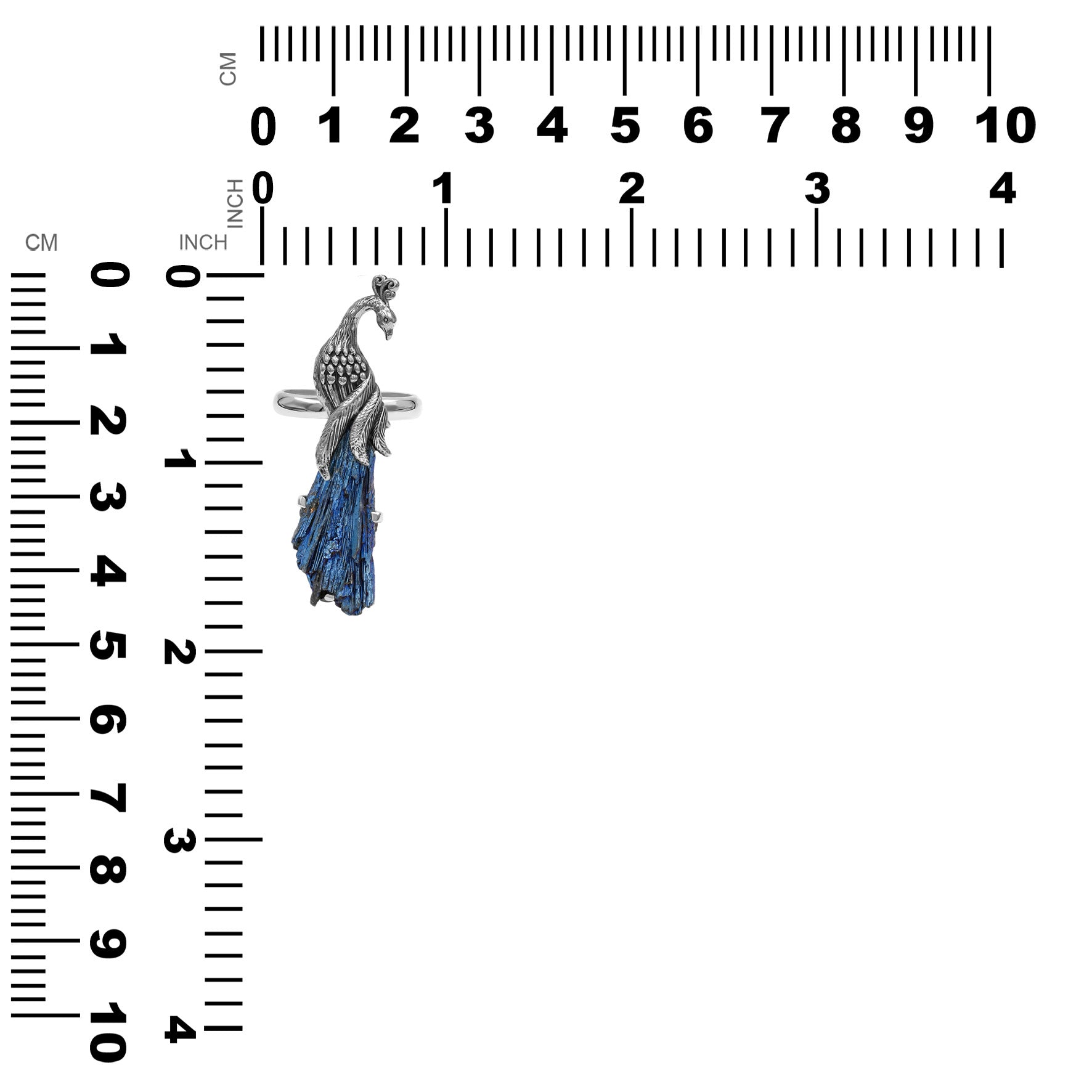 Starborn Blue Aura Kyanite Crystal Peacock Ring in Sterling Silver