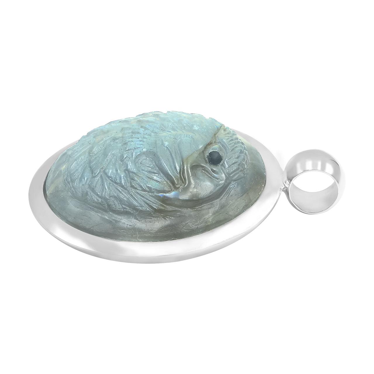 Starborn Labradorite Carved Eagle Head Medallion Style Pendant in Sterling Silver