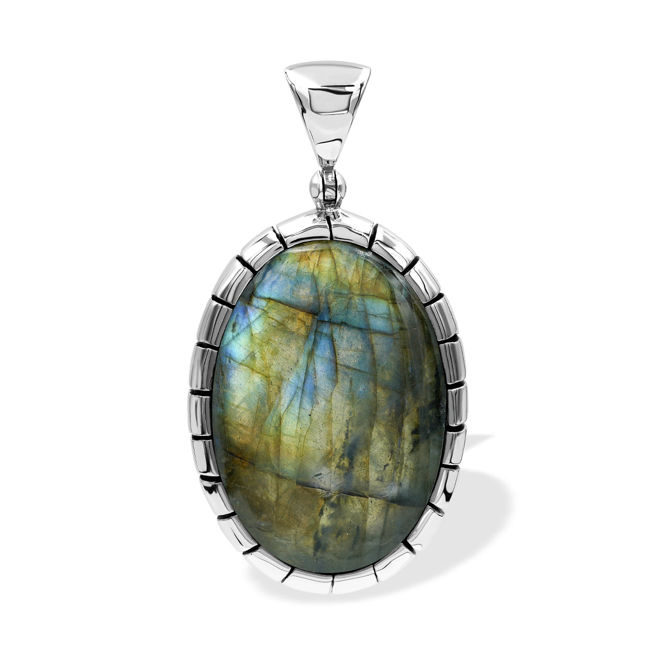 Starborn Gemstone Oval Pendant Featuring Striped Accent Bezel in Sterling Silver