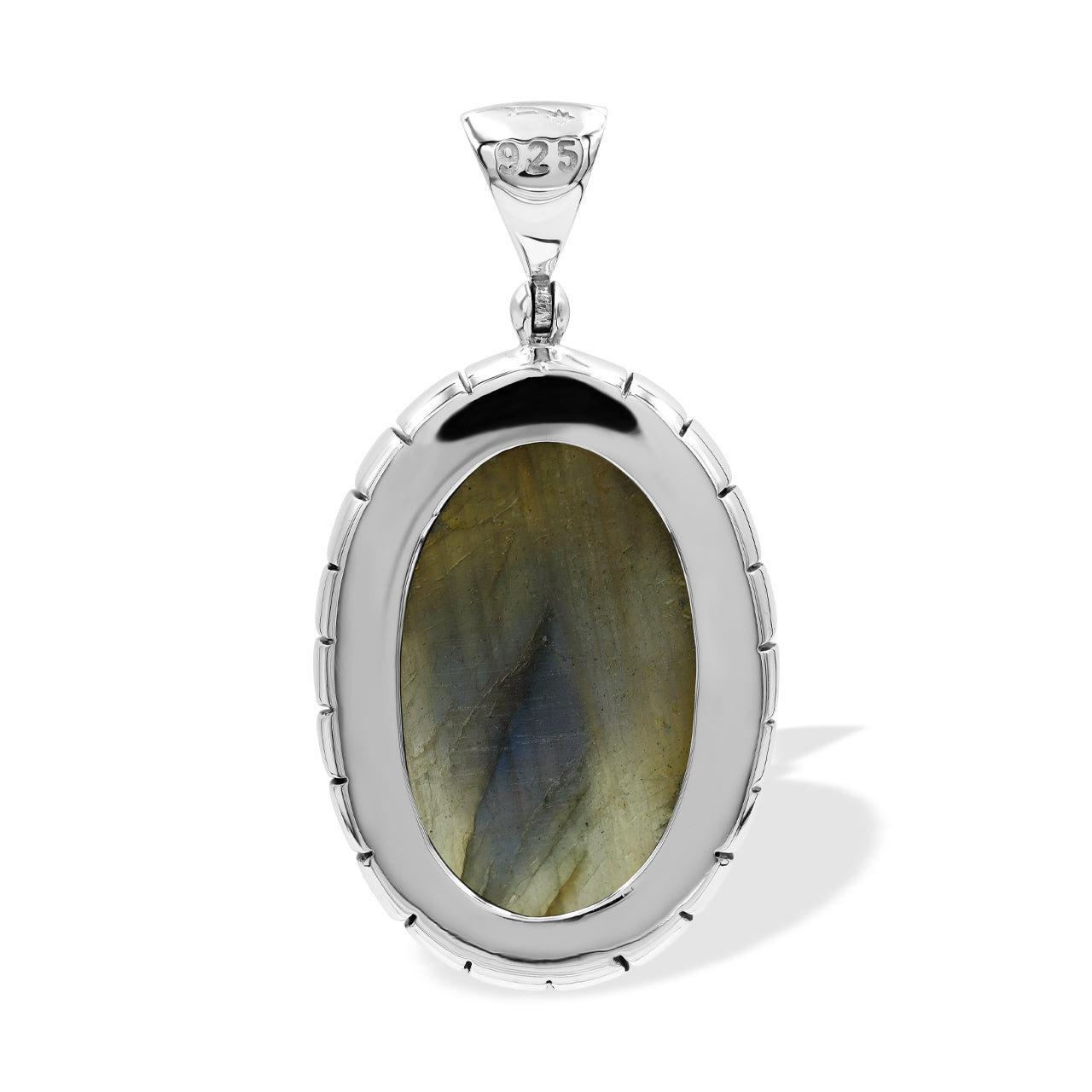 Starborn Labradorite Oval Pendant Featuring Striped Accent Bezel in Sterling Silver