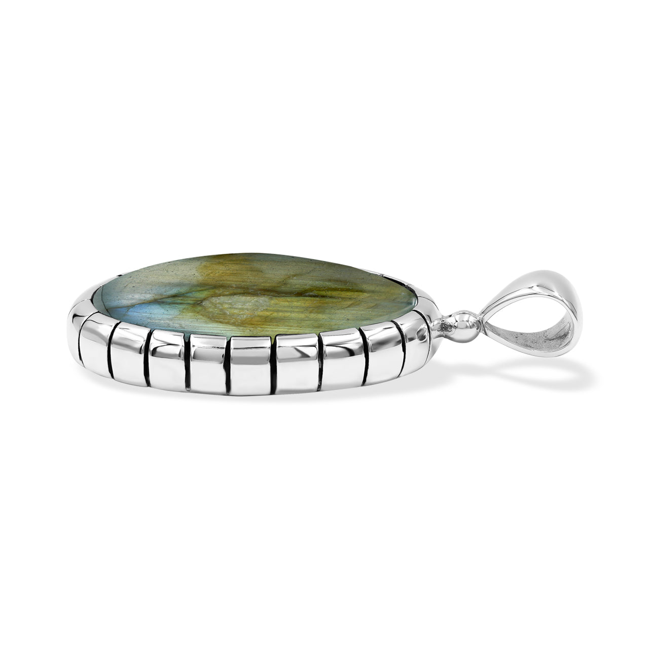 Starborn Labradorite Oval Pendant Featuring Striped Accent Bezel in Sterling Silver
