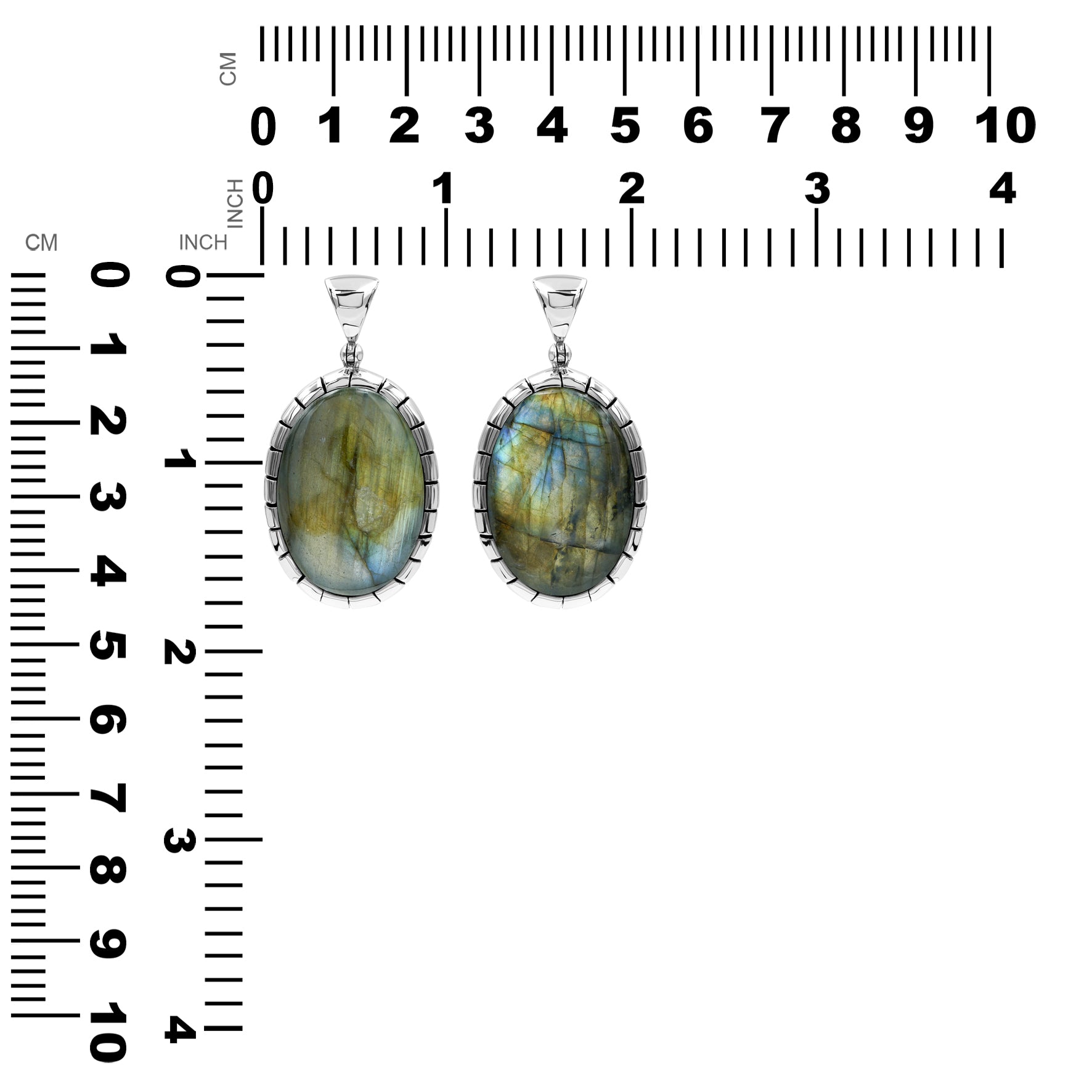 Starborn Labradorite Oval Pendant Featuring Striped Accent Bezel in Sterling Silver