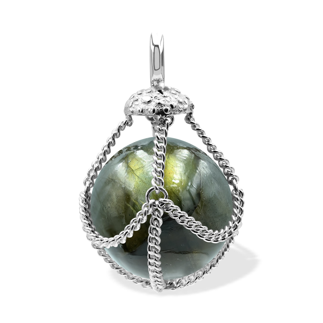 Starborn Gemstone Sphere in Basket Pendant in Sterling Silver