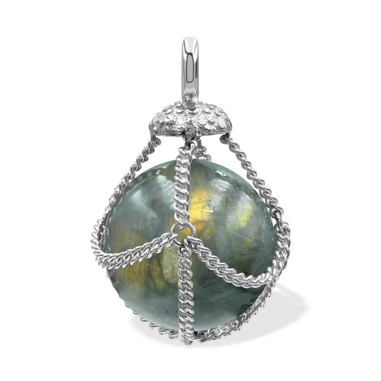 Starborn Sphere Gemstone in Basket Pendant in Sterling Silver