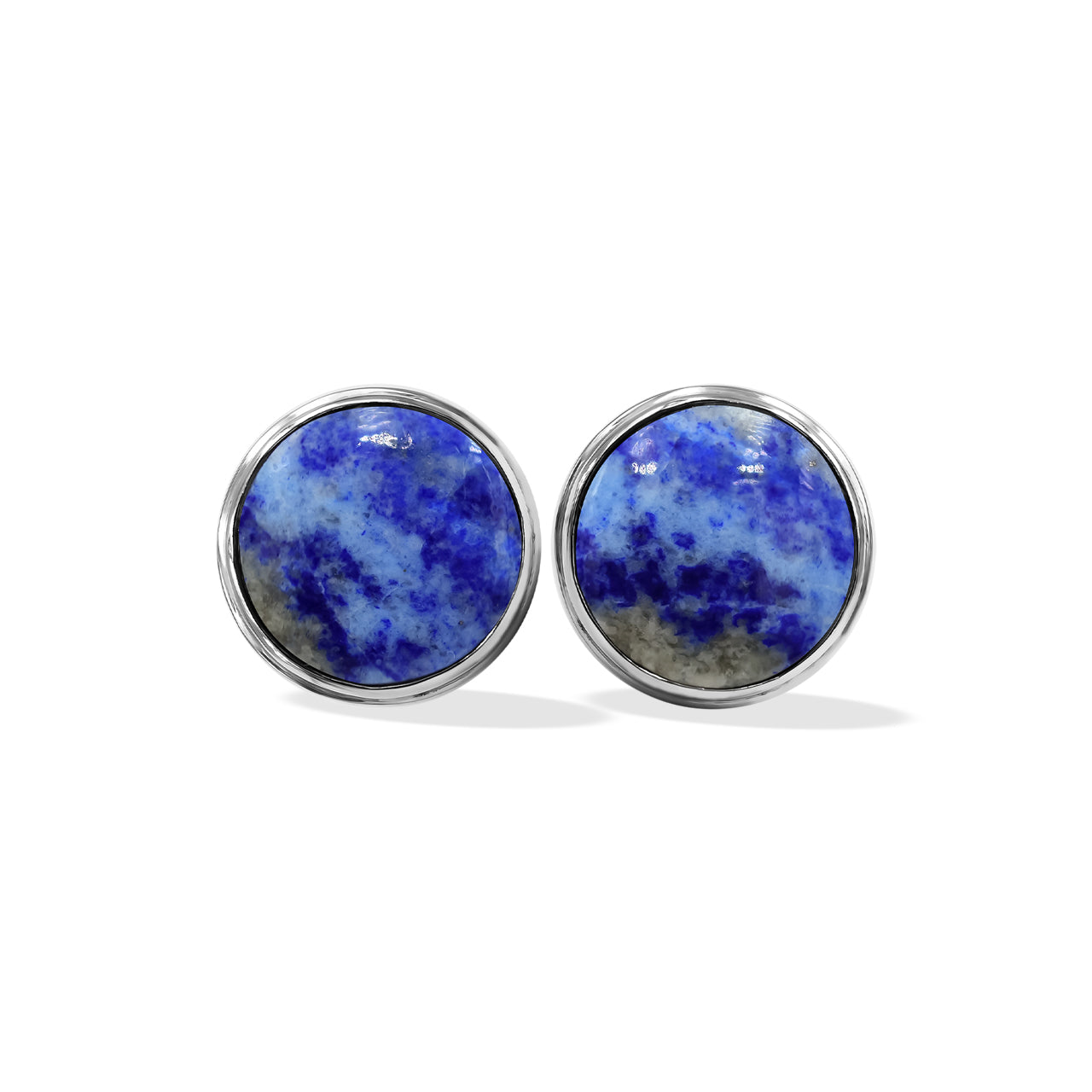 Starborn Lapis Lazuli Round Cabochon Double Bezel Post Earrings in Sterling Silver