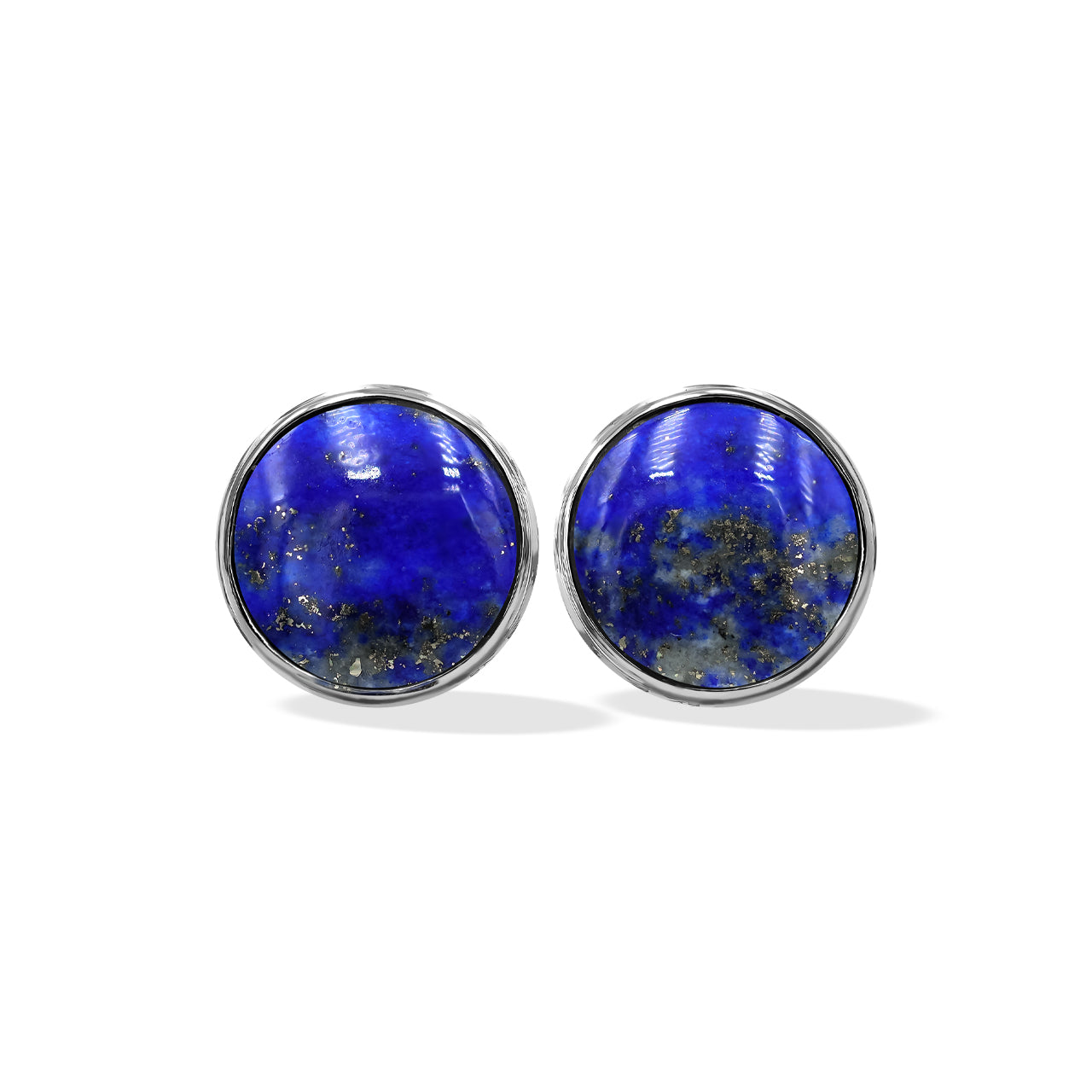 Starborn Lapis Lazuli Round Cabochon Double Bezel Post Earrings in Sterling Silver