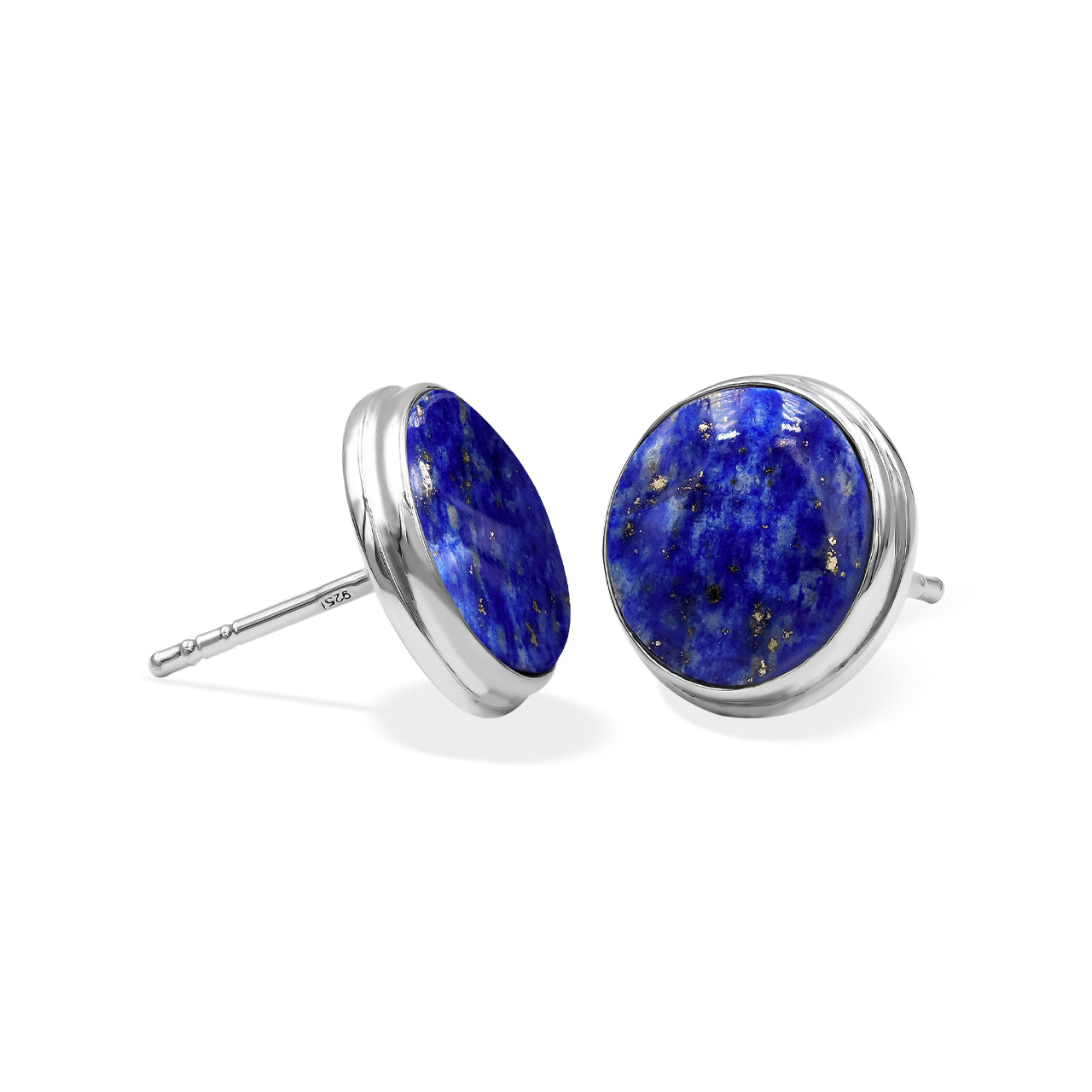 Starborn Lapis Lazuli Round Cabochon Double Bezel Post Earrings in Sterling Silver