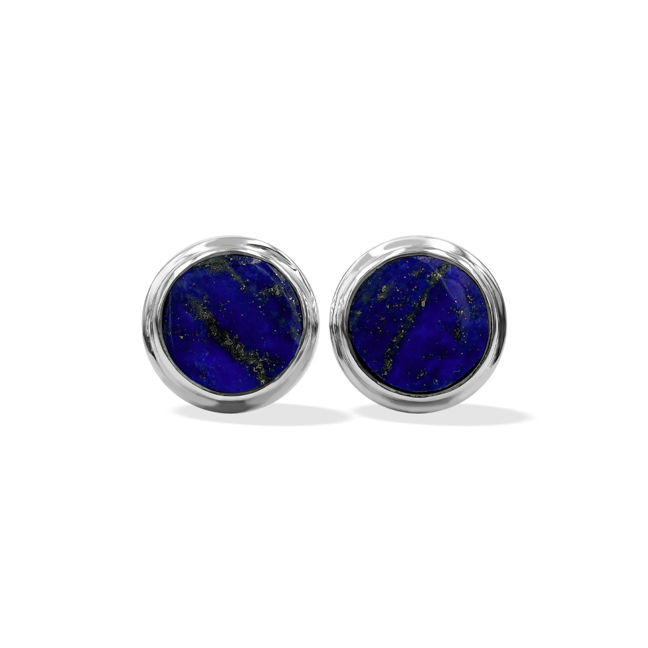 Starborn Lapis Lazuli Round Cabochon Double Bezel Post Earrings in Sterling Silver