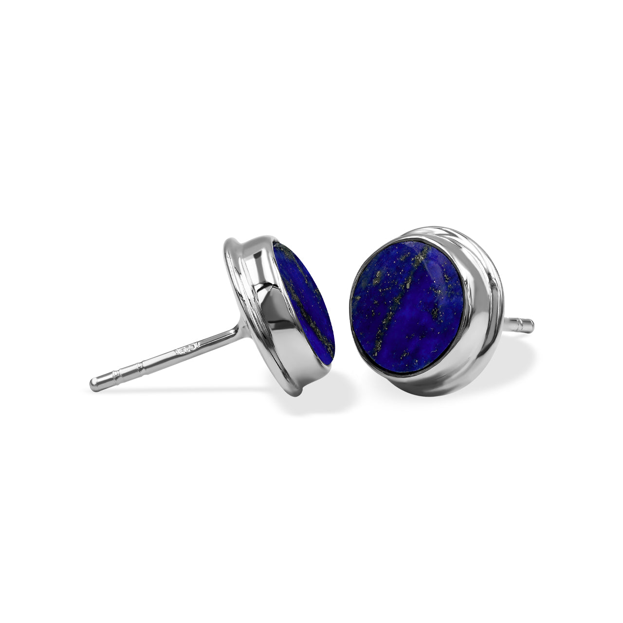 Starborn Gemstone Round 8mm Double Bezel Set Post Earrings in Sterling Silver