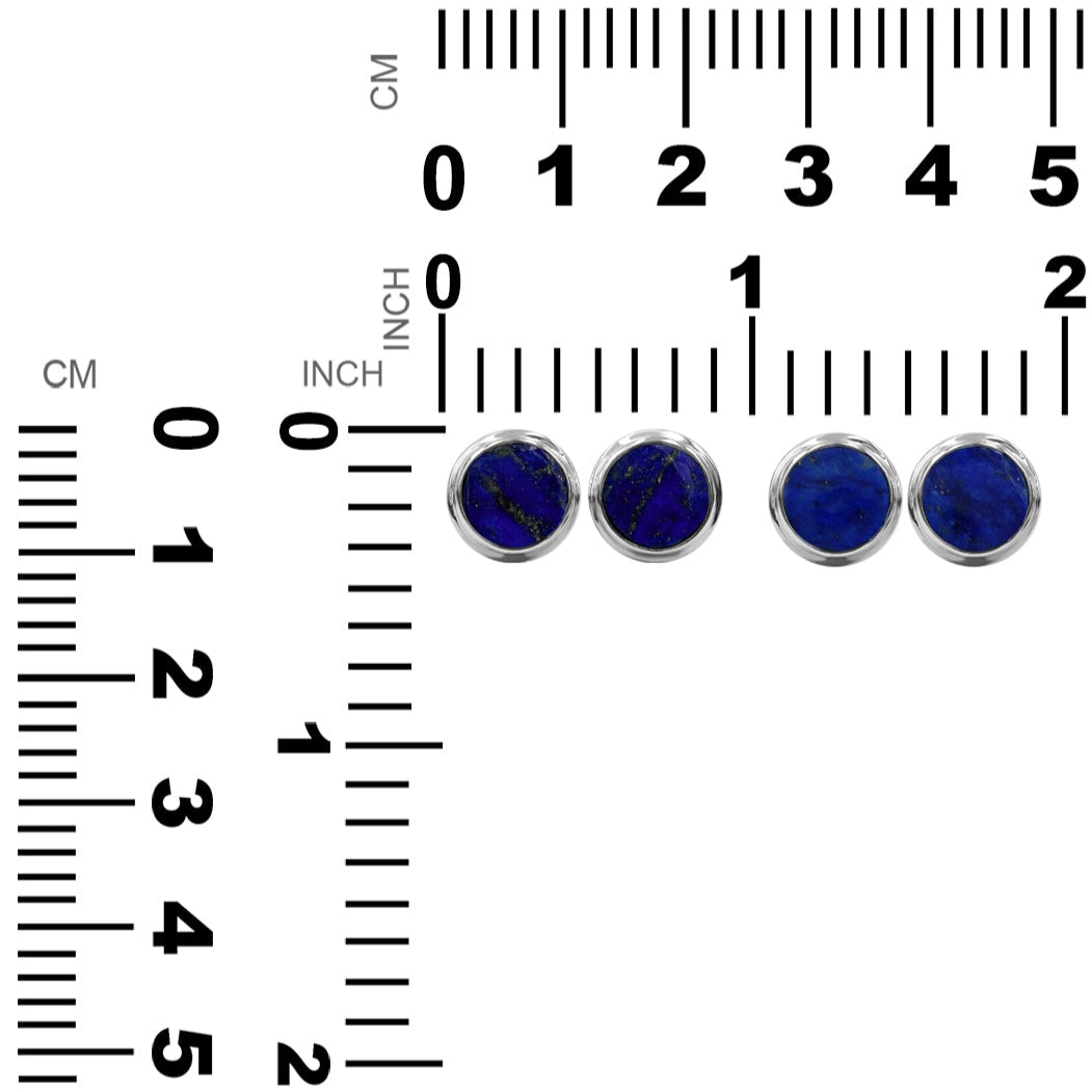 Starborn Lapis Lazuli Round Cabochon Double Bezel Post Earrings in Sterling Silver