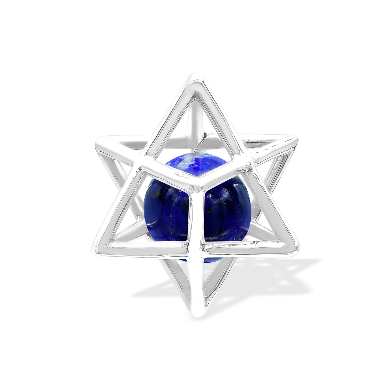 Starborn Merkabah Sterling Silver Cage Pendant and Chain with Lapis Lazuli Sphere
